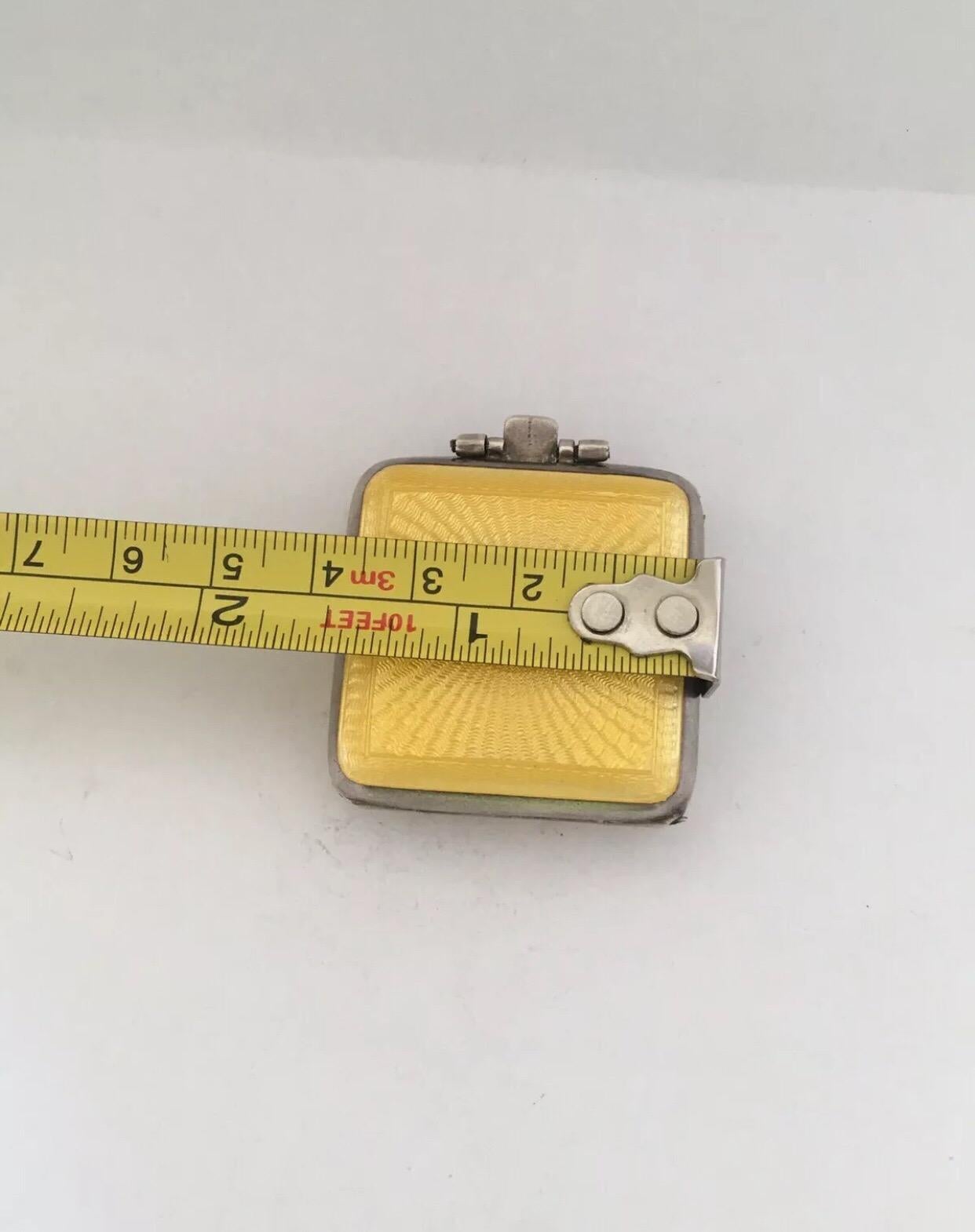Small Silver yellow Enamel Travel Clock For Sale 6
