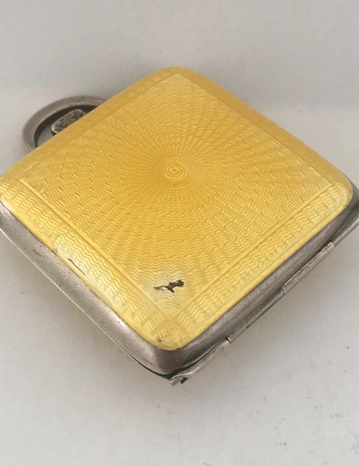 Women's or Men's Small Silver yellow Enamel Travel Clock For Sale