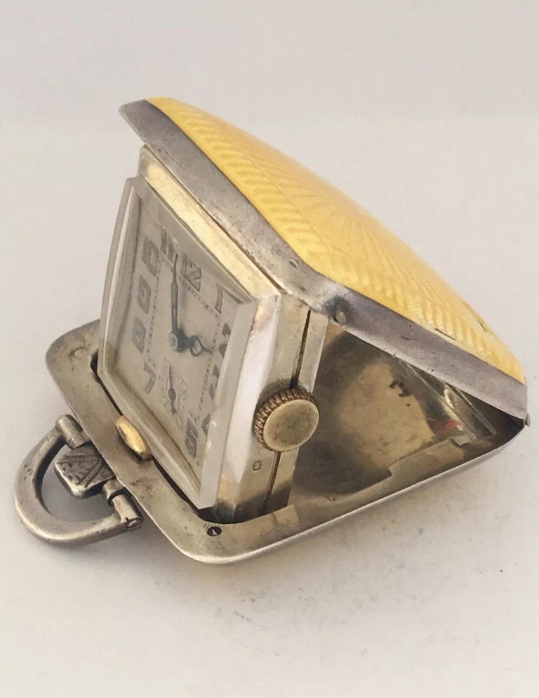 Small Silver yellow Enamel Travel Clock For Sale at 1stDibs | small ...