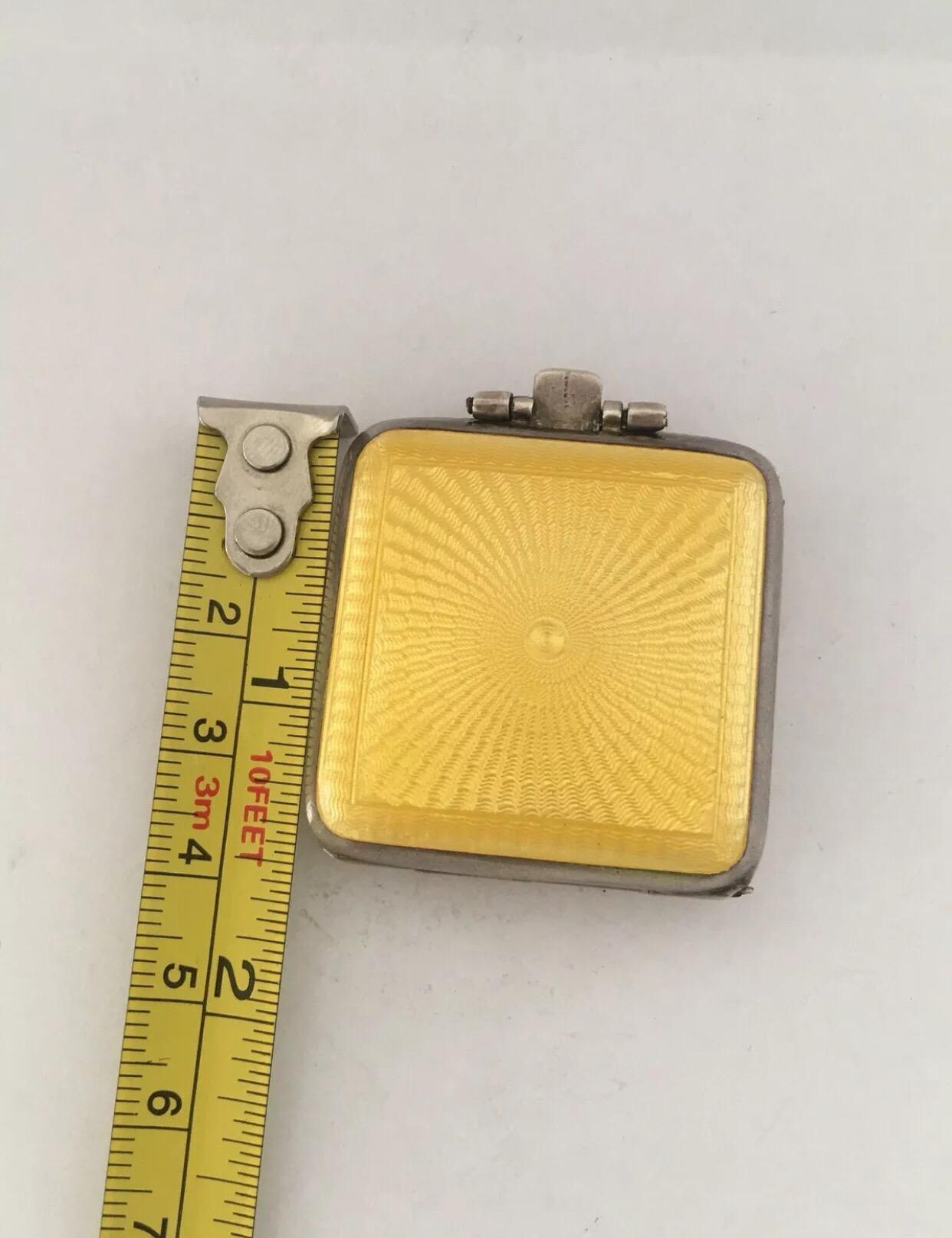 Small Silver yellow Enamel Travel Clock For Sale 4