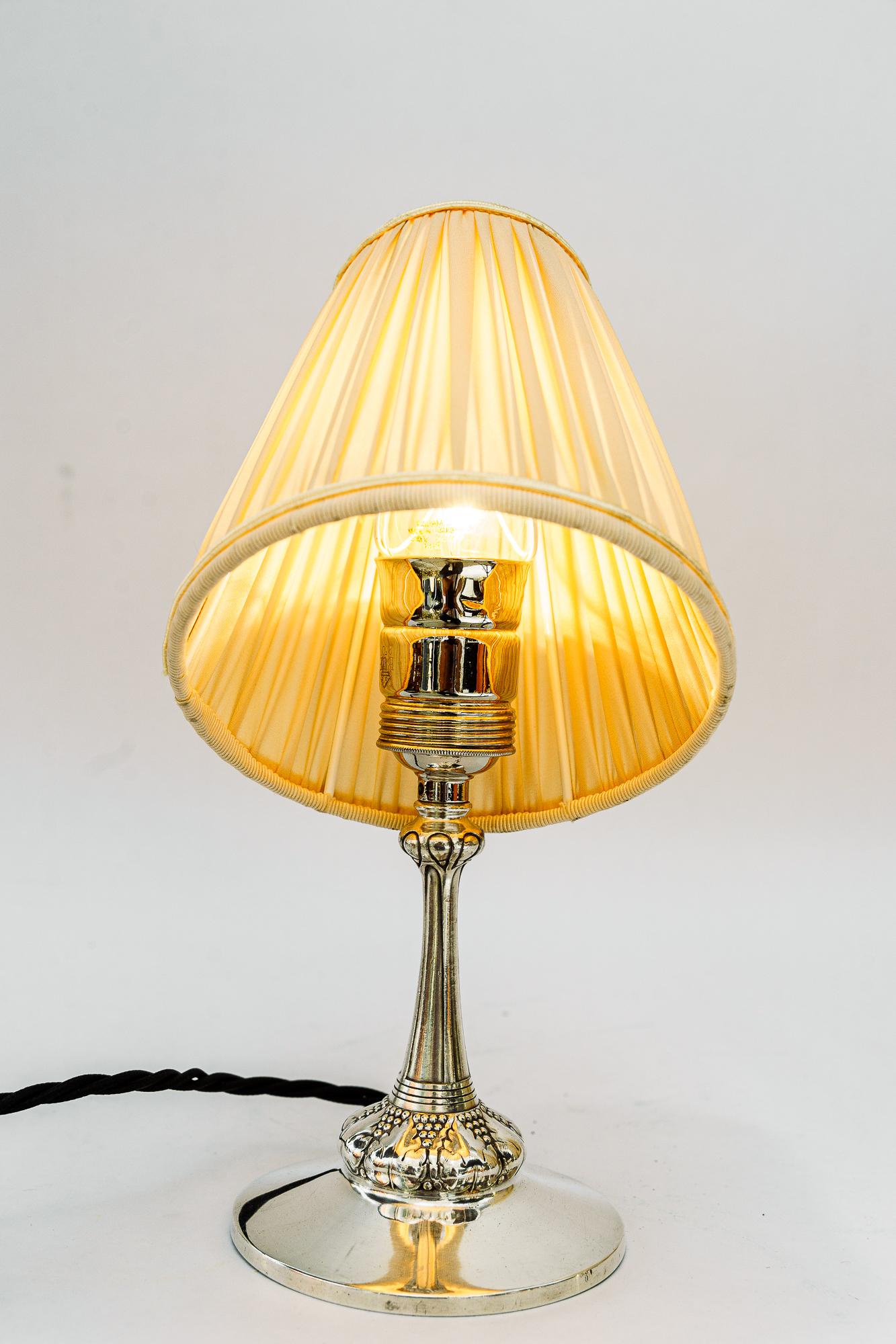 Small silvered art deco table lamp with fabric shade vienna around 1920s For Sale 4