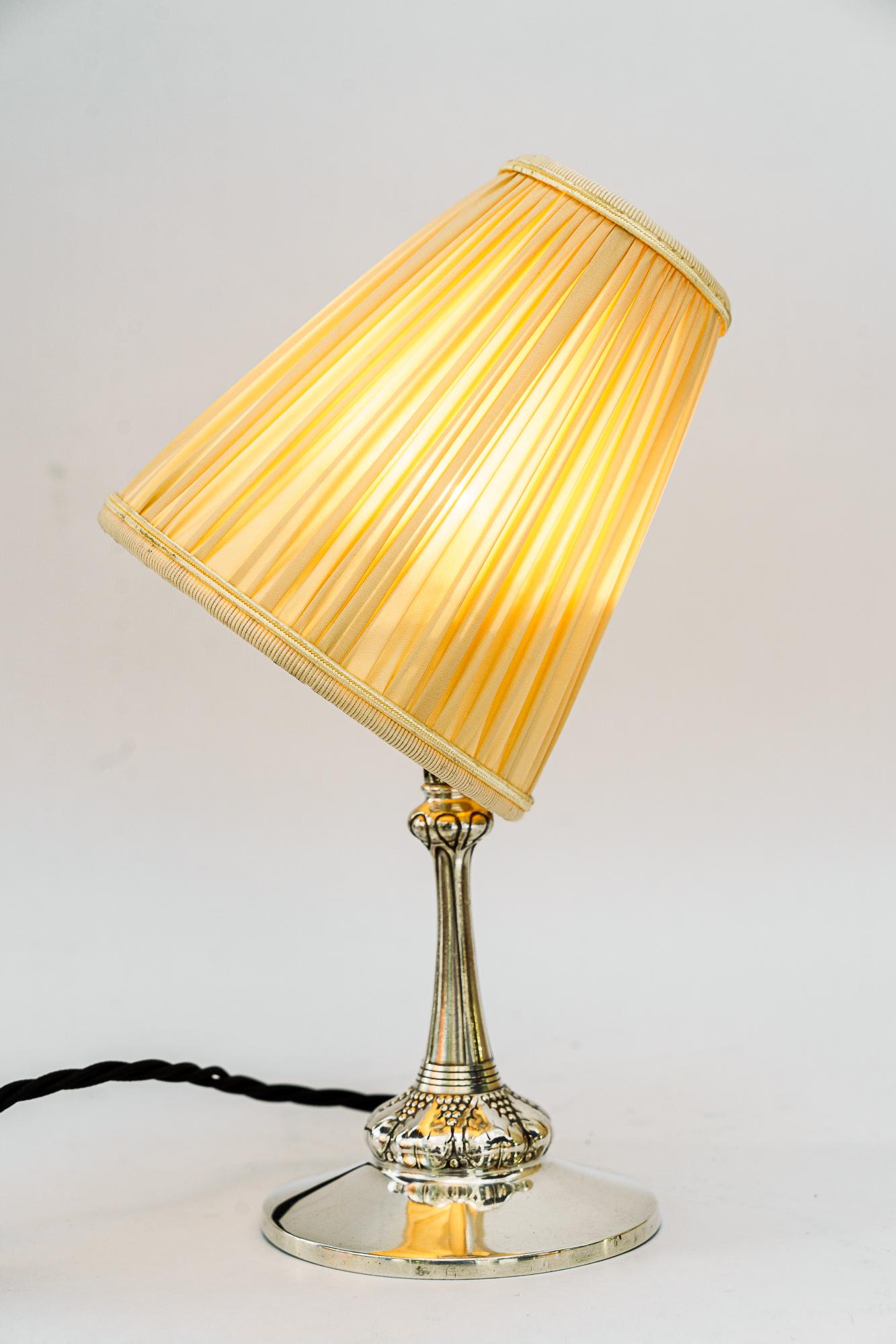 Small silvered art deco table lamp with fabric shade vienna around 1920s For Sale 5