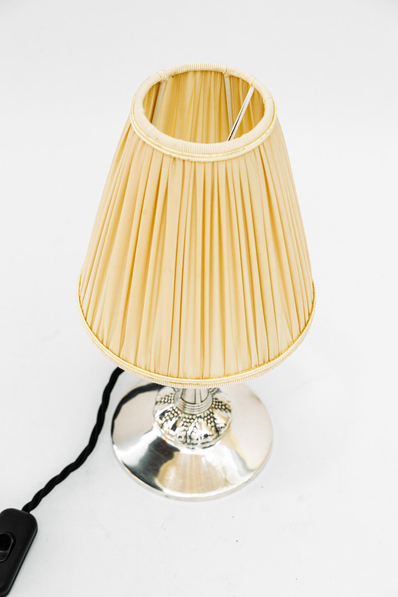Art Deco Small silvered art deco table lamp with fabric shade vienna around 1920s For Sale