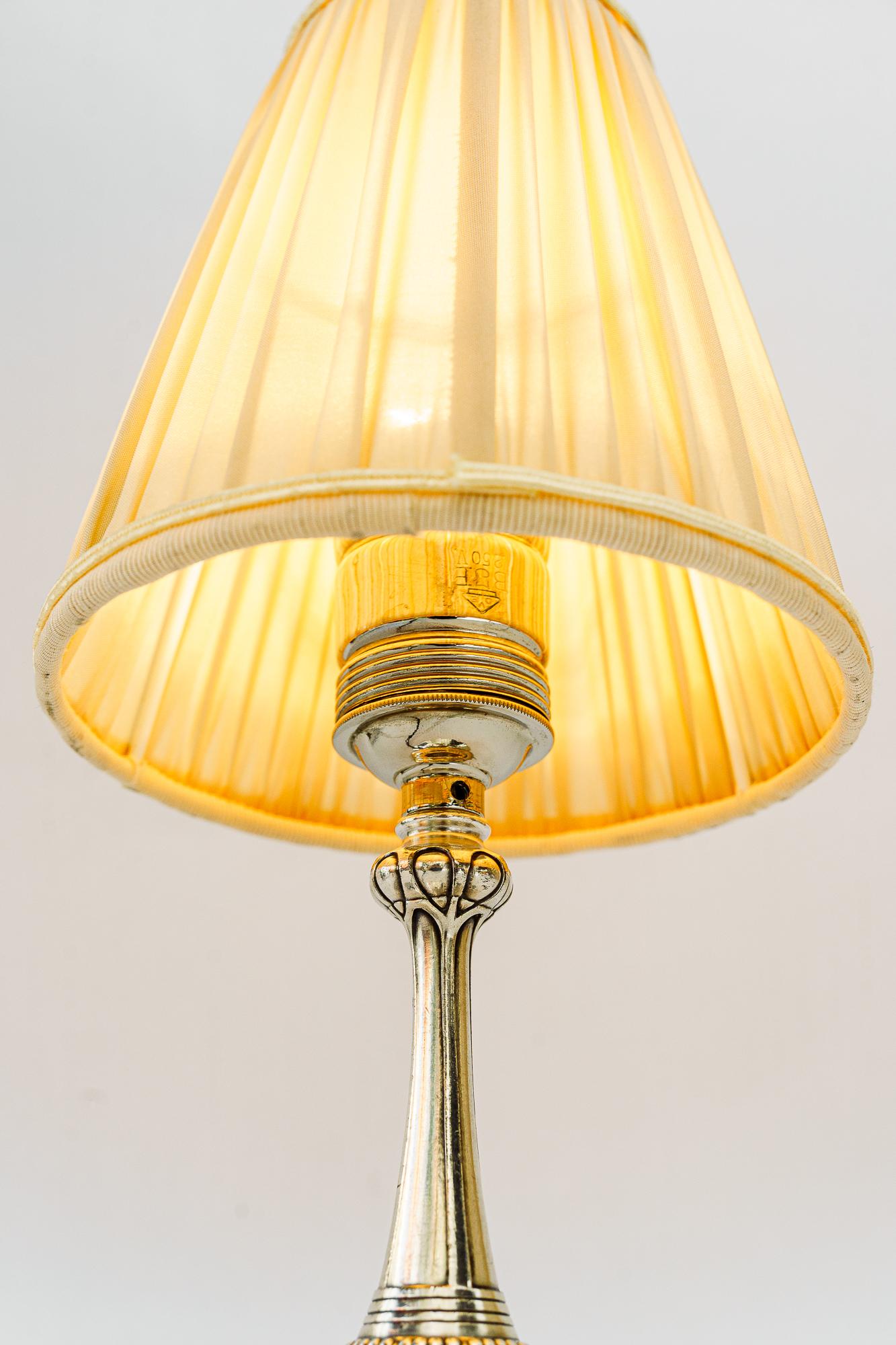 Small silvered art deco table lamp with fabric shade vienna around 1920s For Sale 1