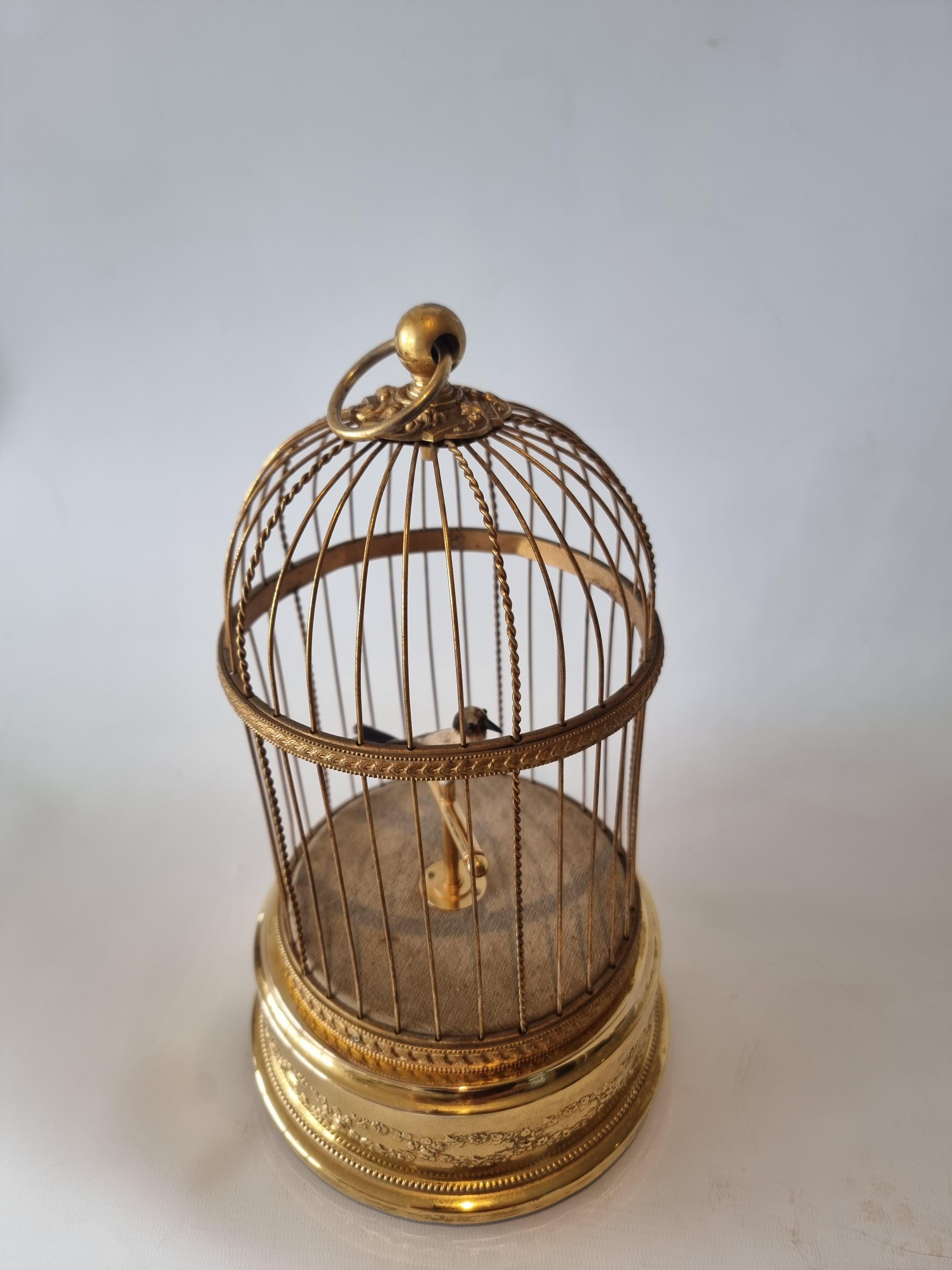 Gilt Small Singing Bird Cage by Reuge of Switzerland For Sale