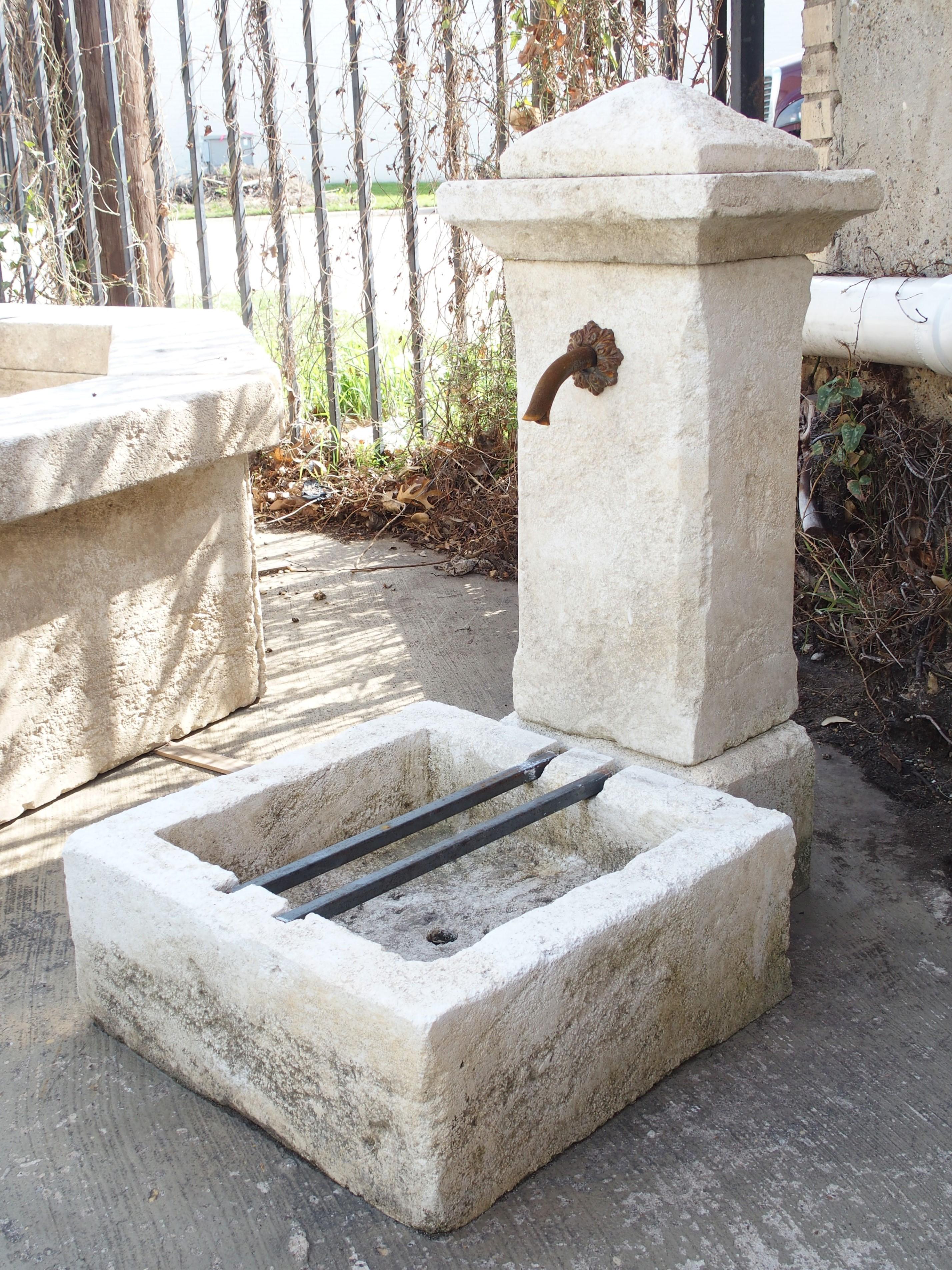 Small Single Pillar Freestanding Carved Limestone Fountain from Provence, France 7