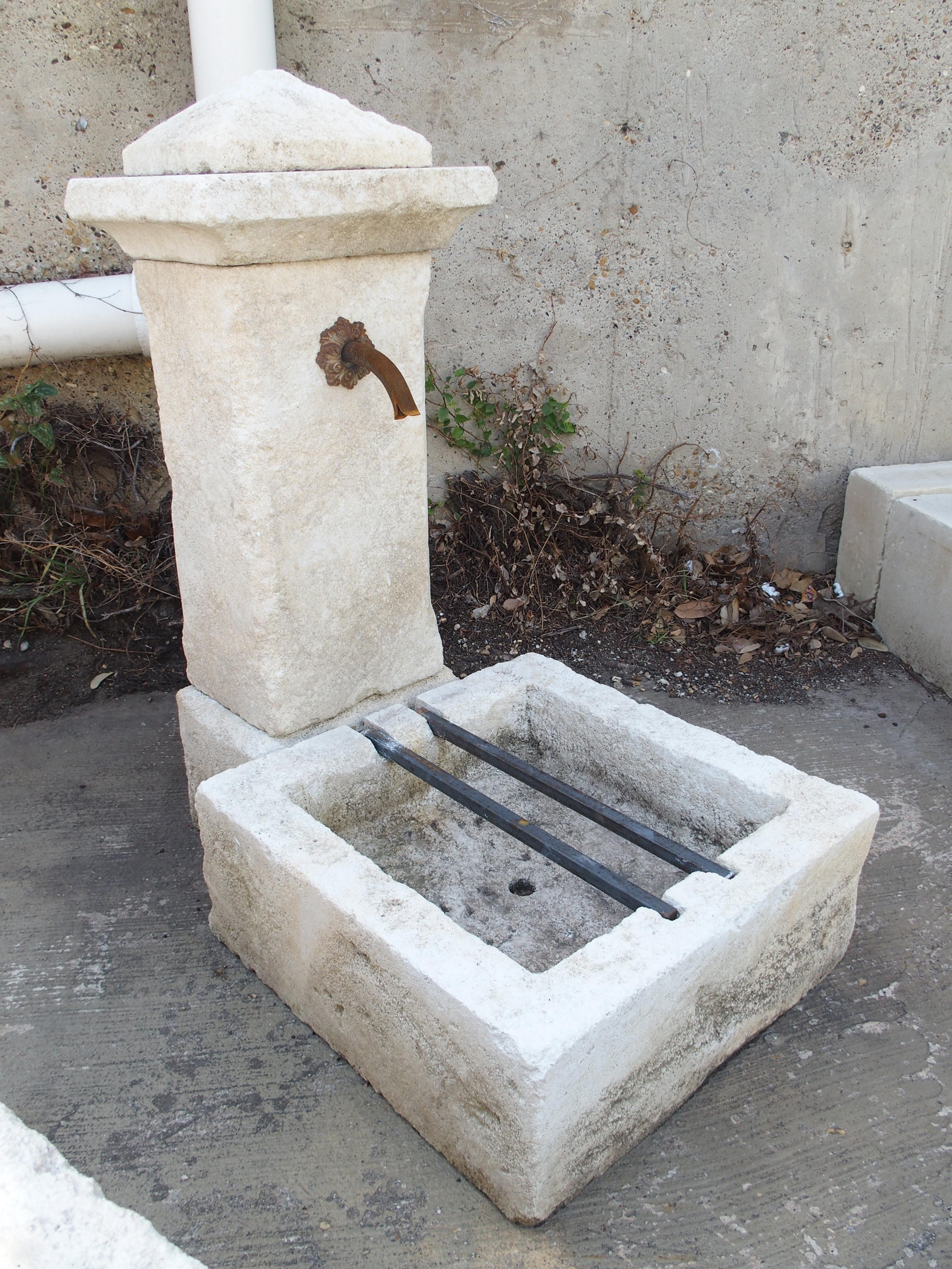 French Small Single Pillar Freestanding Carved Limestone Fountain from Provence, France
