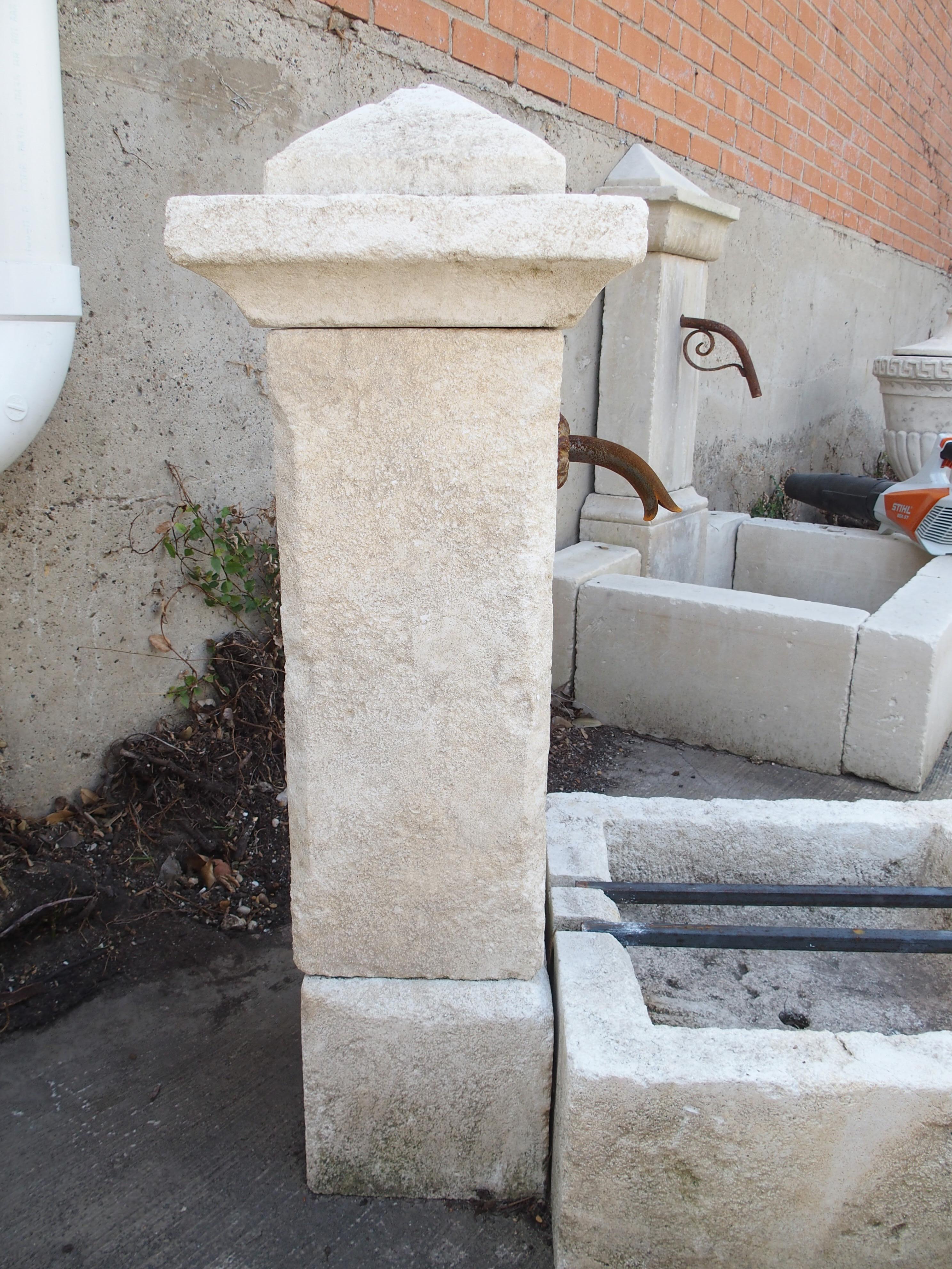 Hand-Carved Small Single Pillar Freestanding Carved Limestone Fountain from Provence, France