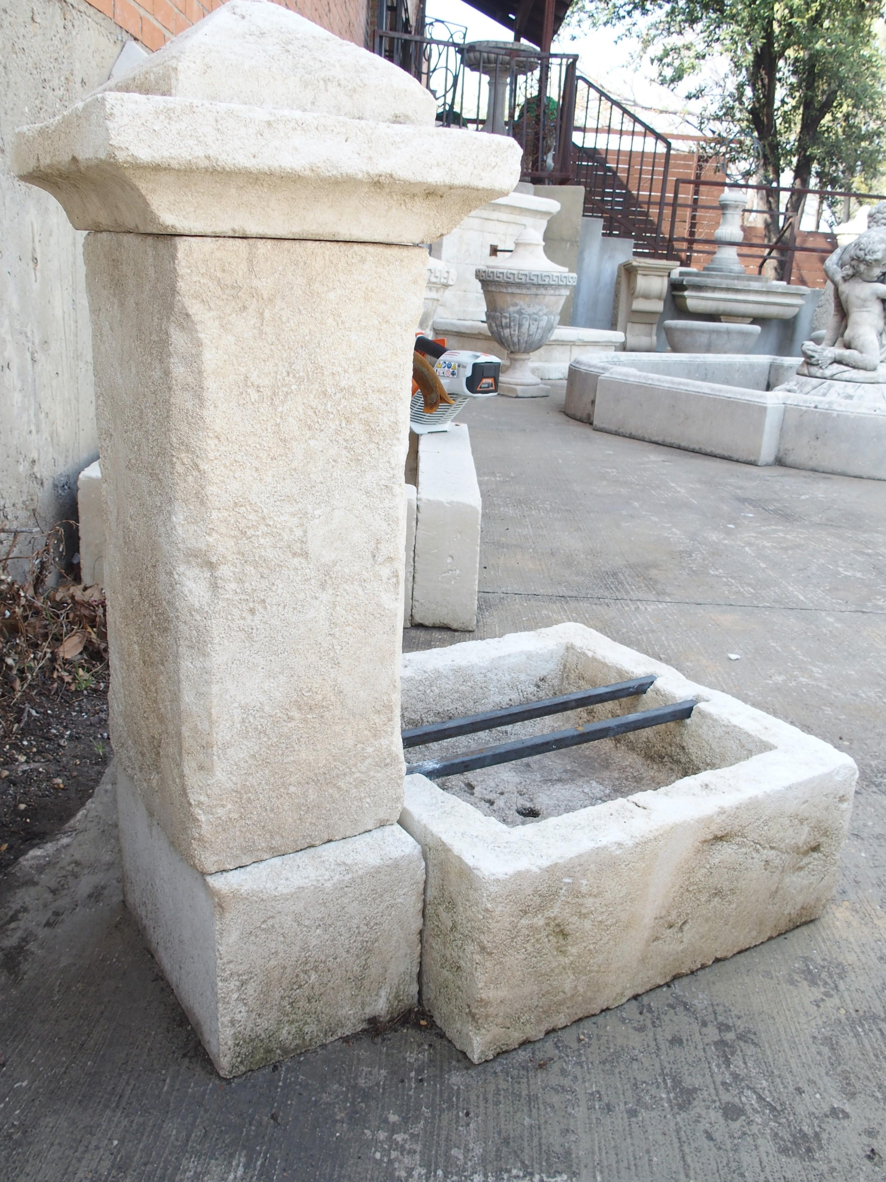 Contemporary Small Single Pillar Freestanding Carved Limestone Fountain from Provence, France