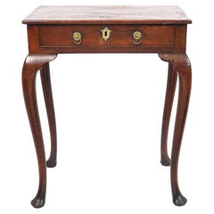 Small Size 18th C. English Queen Ann Single Drawer Mahogany Table on Carved Legs