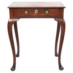 Antique Small Size 18th C. English Queen Ann Single Drawer Mahogany Table on Carved Legs