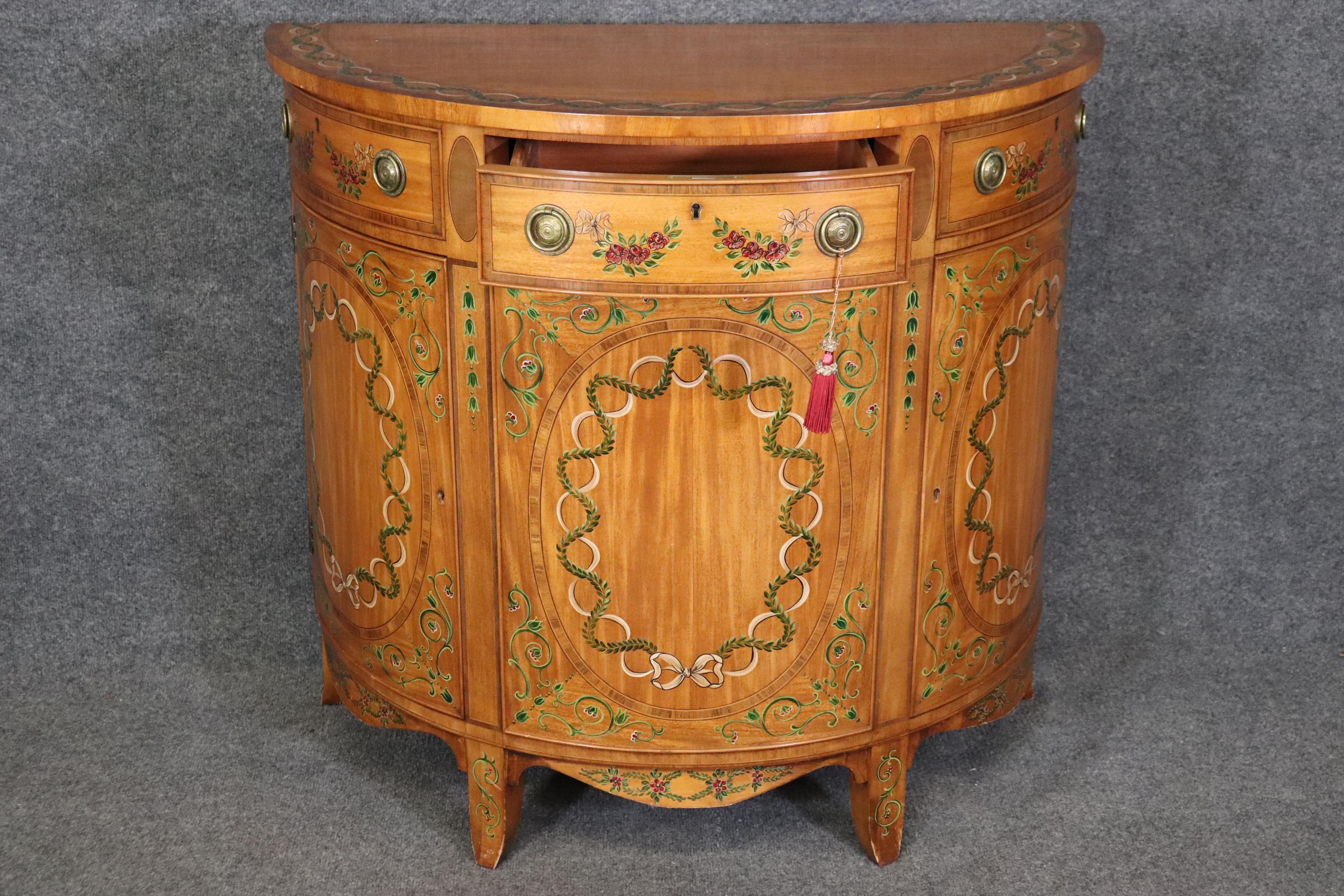 Small Size Adams Paint Decorated Demilune Commode Nightstand Wellington Hall 2