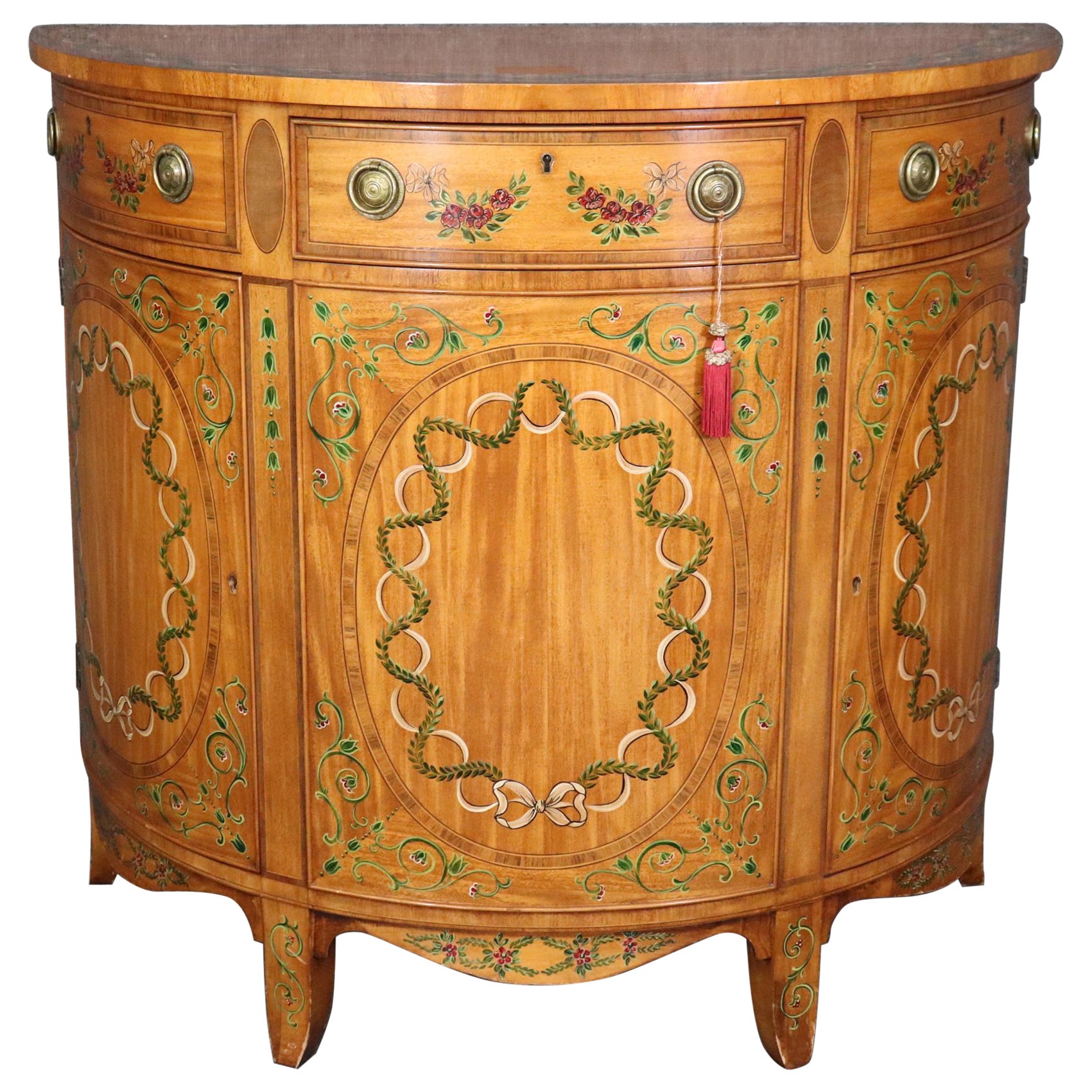 Small Size Adams Paint Decorated Demilune Commode Nightstand Wellington Hall