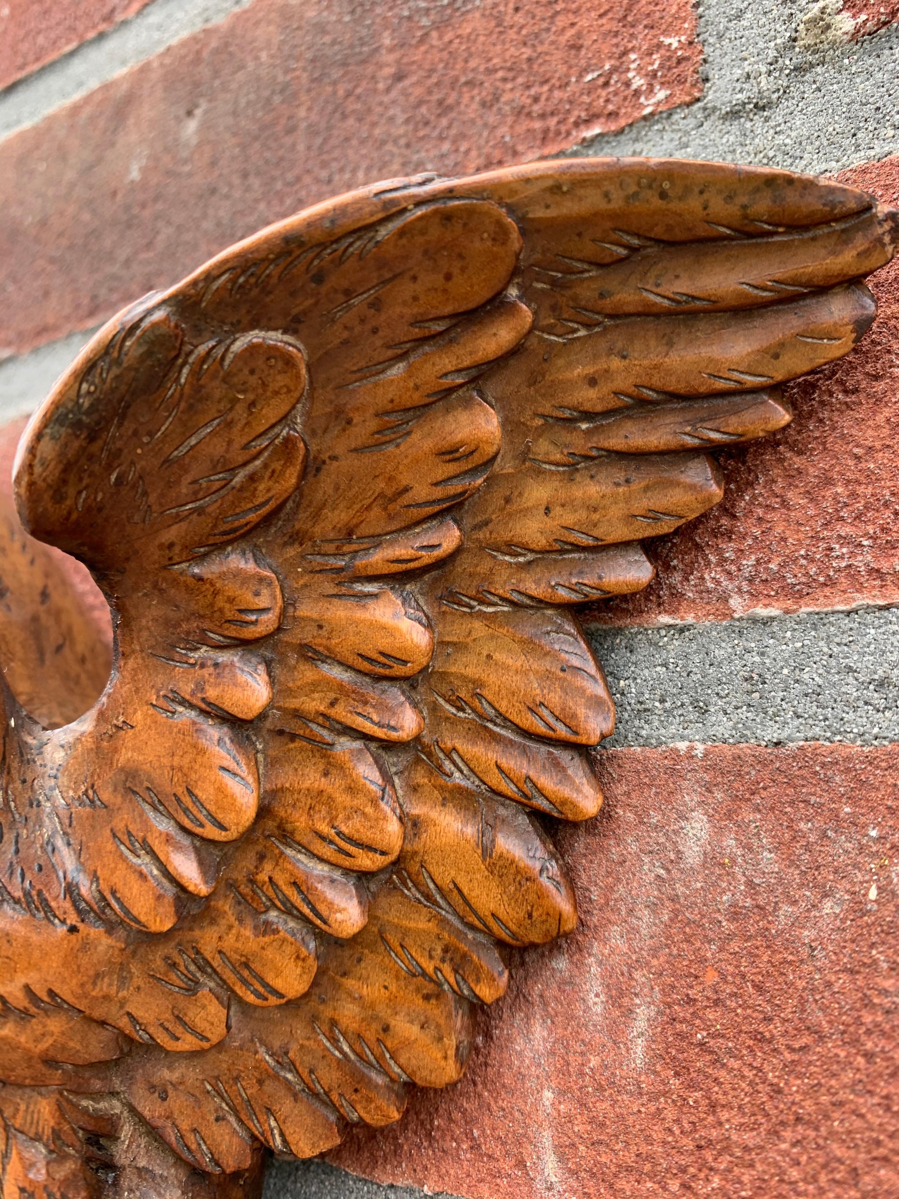 Masterly Carved Black Forest Wall Barometer / Weather Station w Eagle Sculptures 11