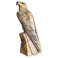 Small Size Antique Alabaster Bald Eagle Sculpture w. Glass Eyes