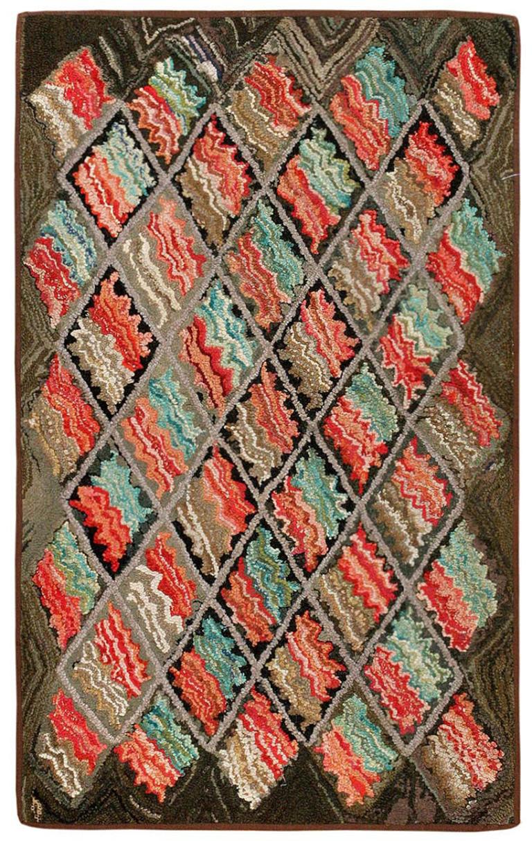 Beautiful Small Size Antique Hooked Rug, Origin: America, Circa Date: Early 20th Century