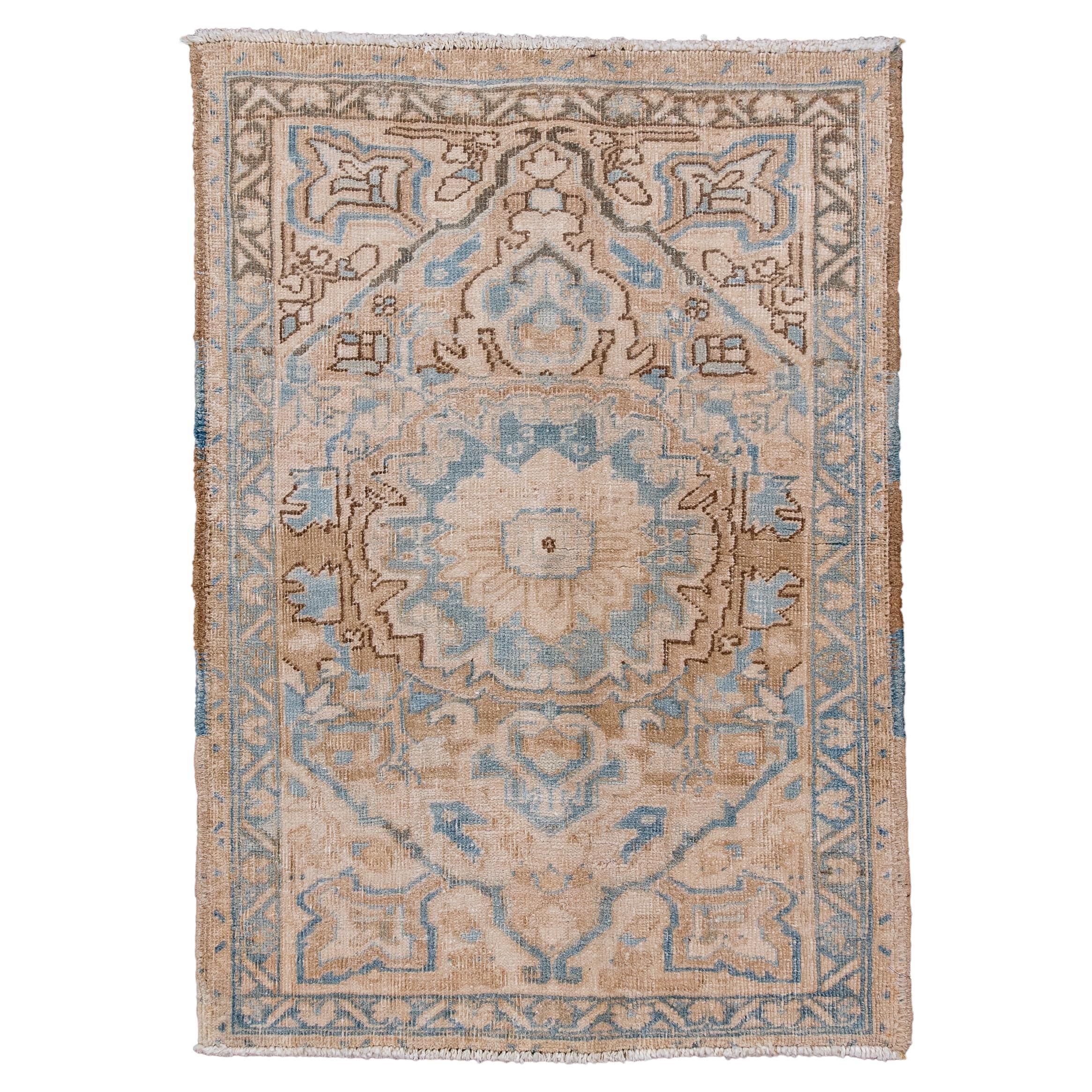 Small Size Antique Heriz Rug with a Muted Color Palette For Sale