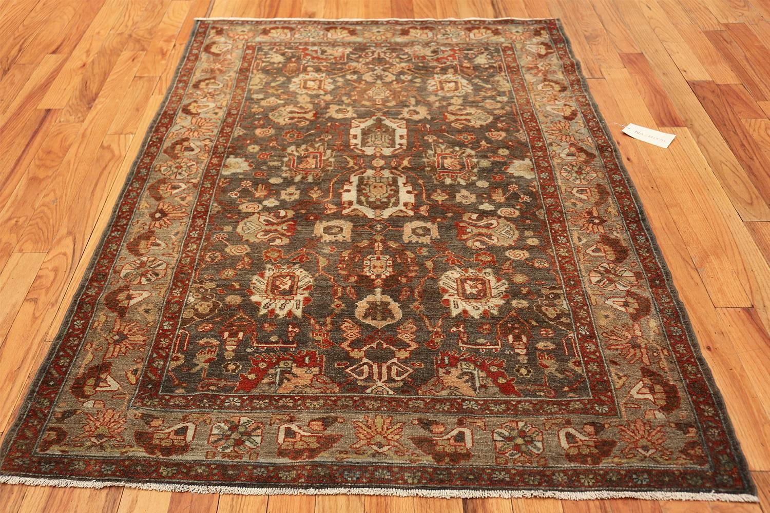 Beautiful Small Scatter Size Grey Antique Persian Malayer Rug, Country of Origin / Rug Type: Persian Rug, Circa Date: 1920. Size: 4 ft 4 in x 6 ft 5 in (1.32 m x 1.96 m).