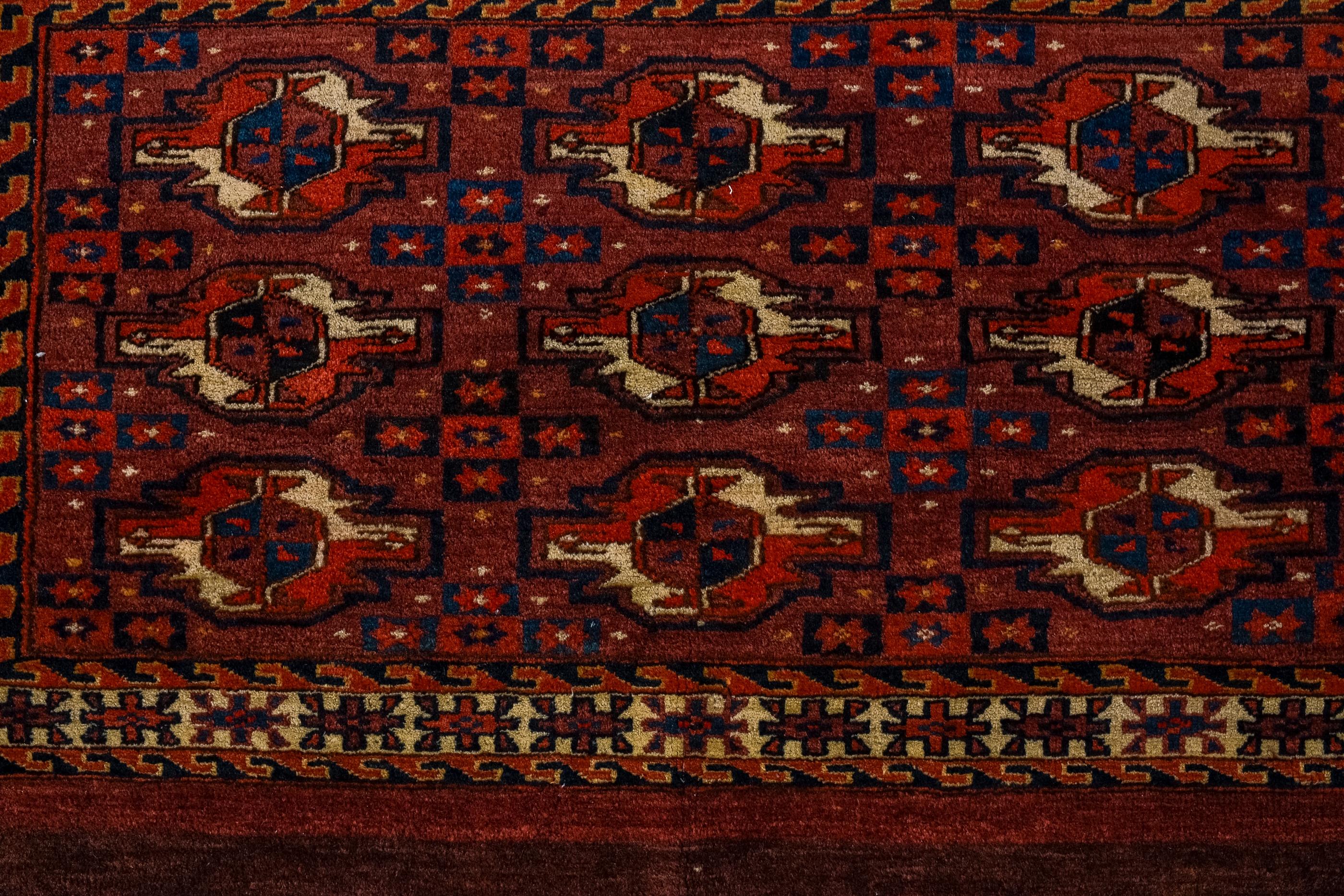 Hand-Knotted Small Size Antique Yamoud Rug For Sale