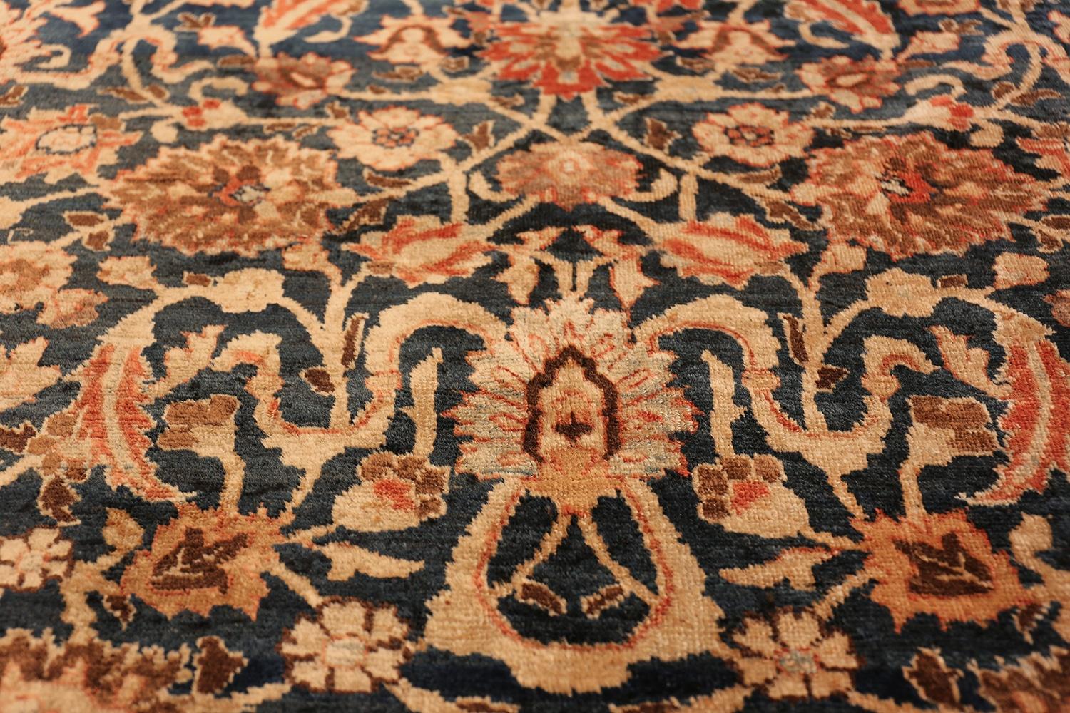 Small Size Blue Background Antique Persian Tabriz Rug. Size: 4' 7