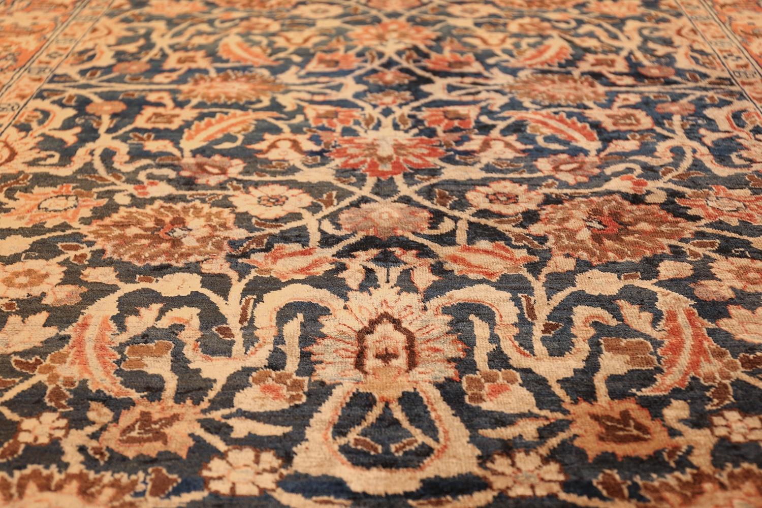 20th Century Small Size Blue Background Antique Persian Tabriz Rug. Size: 4' 7