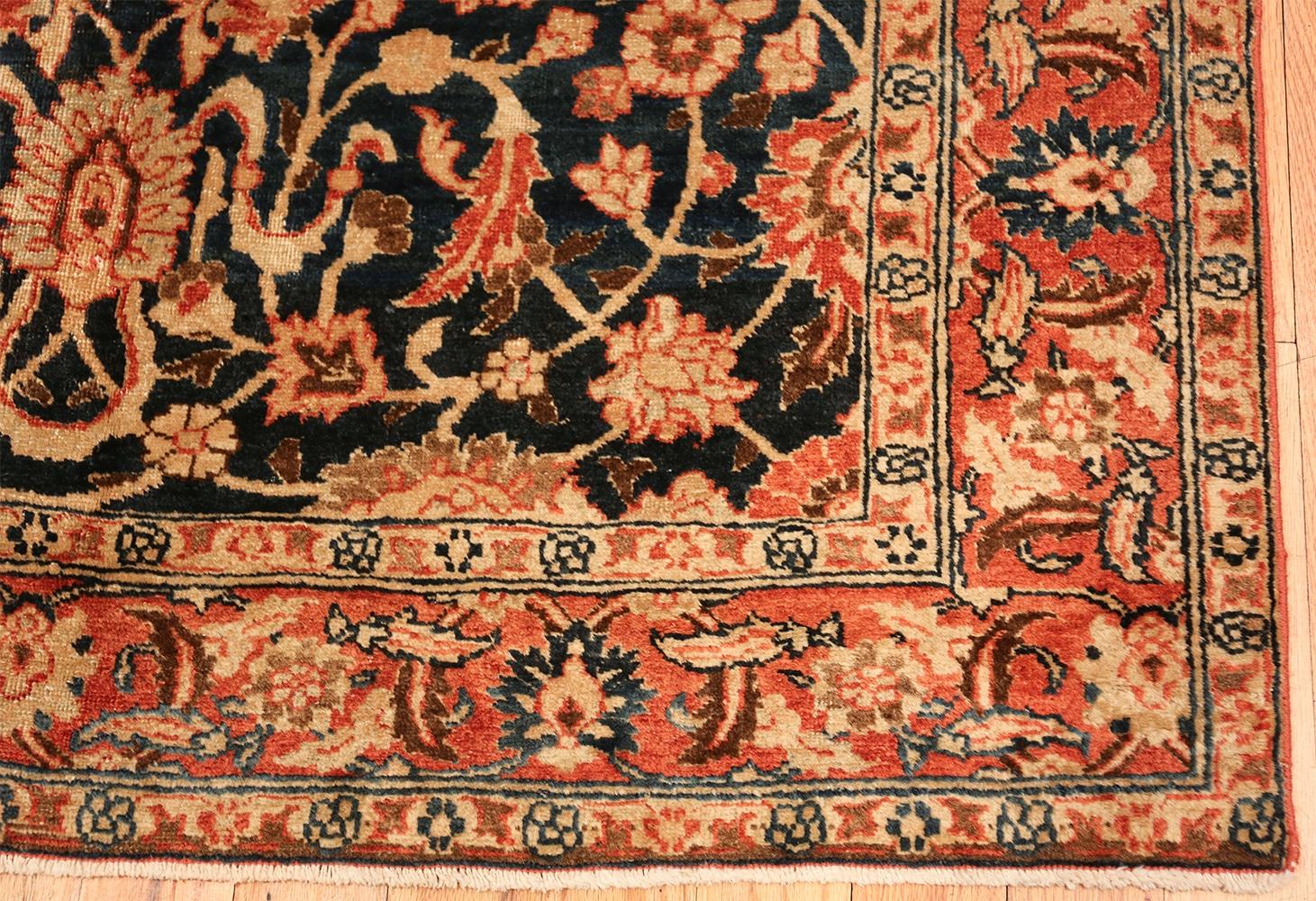 Small Size Blue Background Antique Persian Tabriz Rug. Size: 4' 7