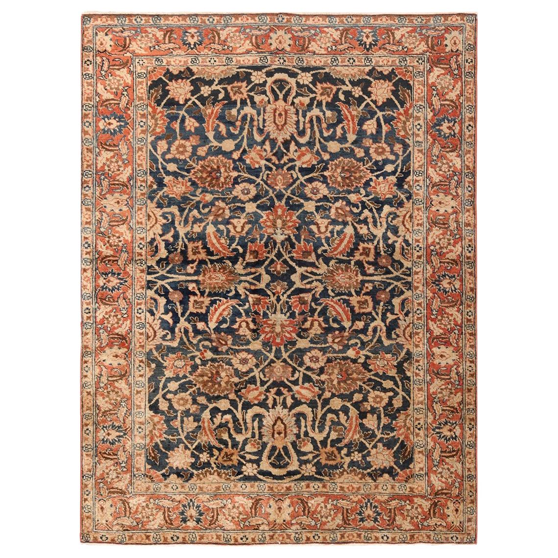 Small Size Blue Background Antique Persian Tabriz Rug. Size: 4' 7" x 6' 4" 