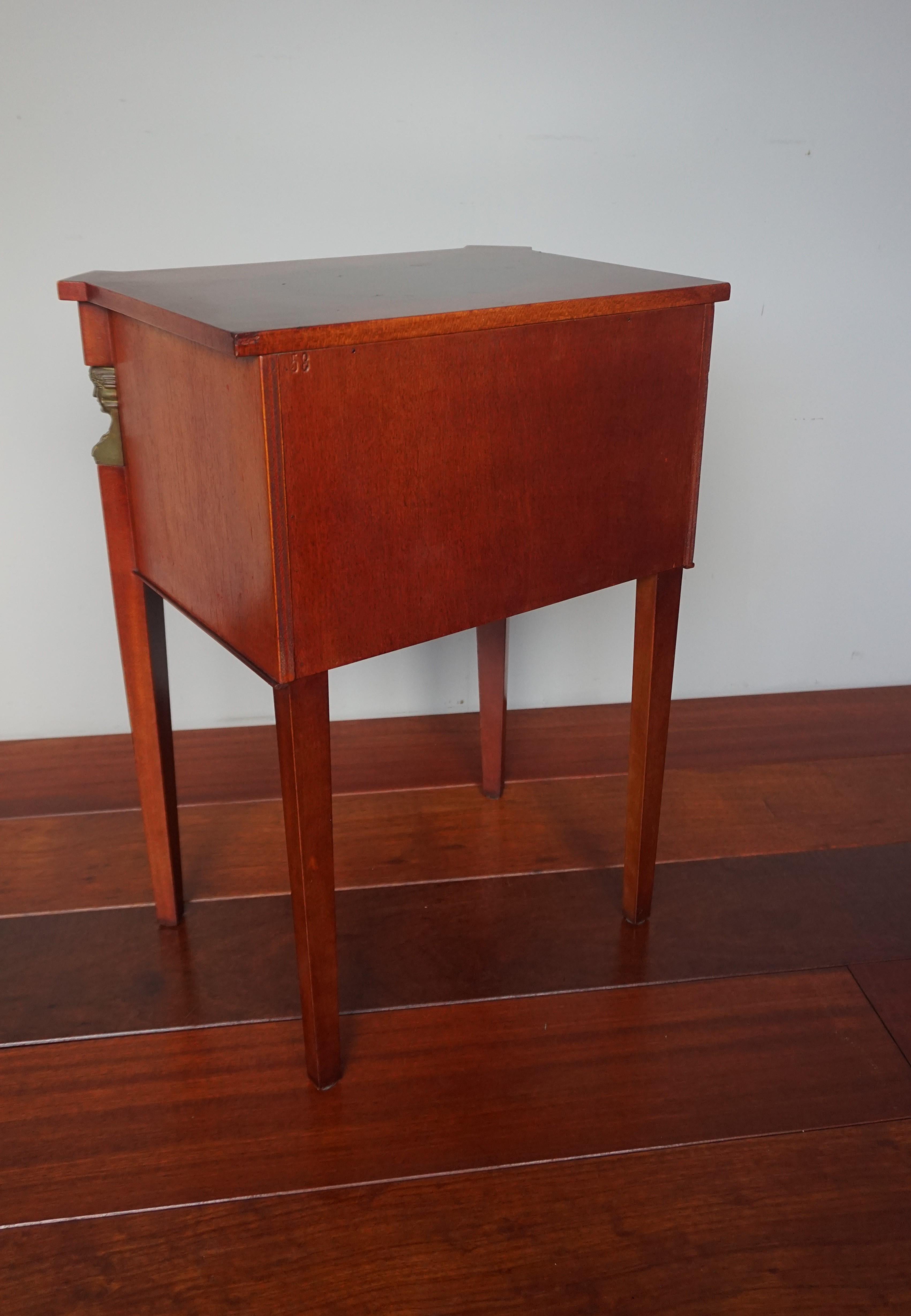 Small Size Empire Revival Patinated End or Side Table w. Drawers & Goddess Masks For Sale 1