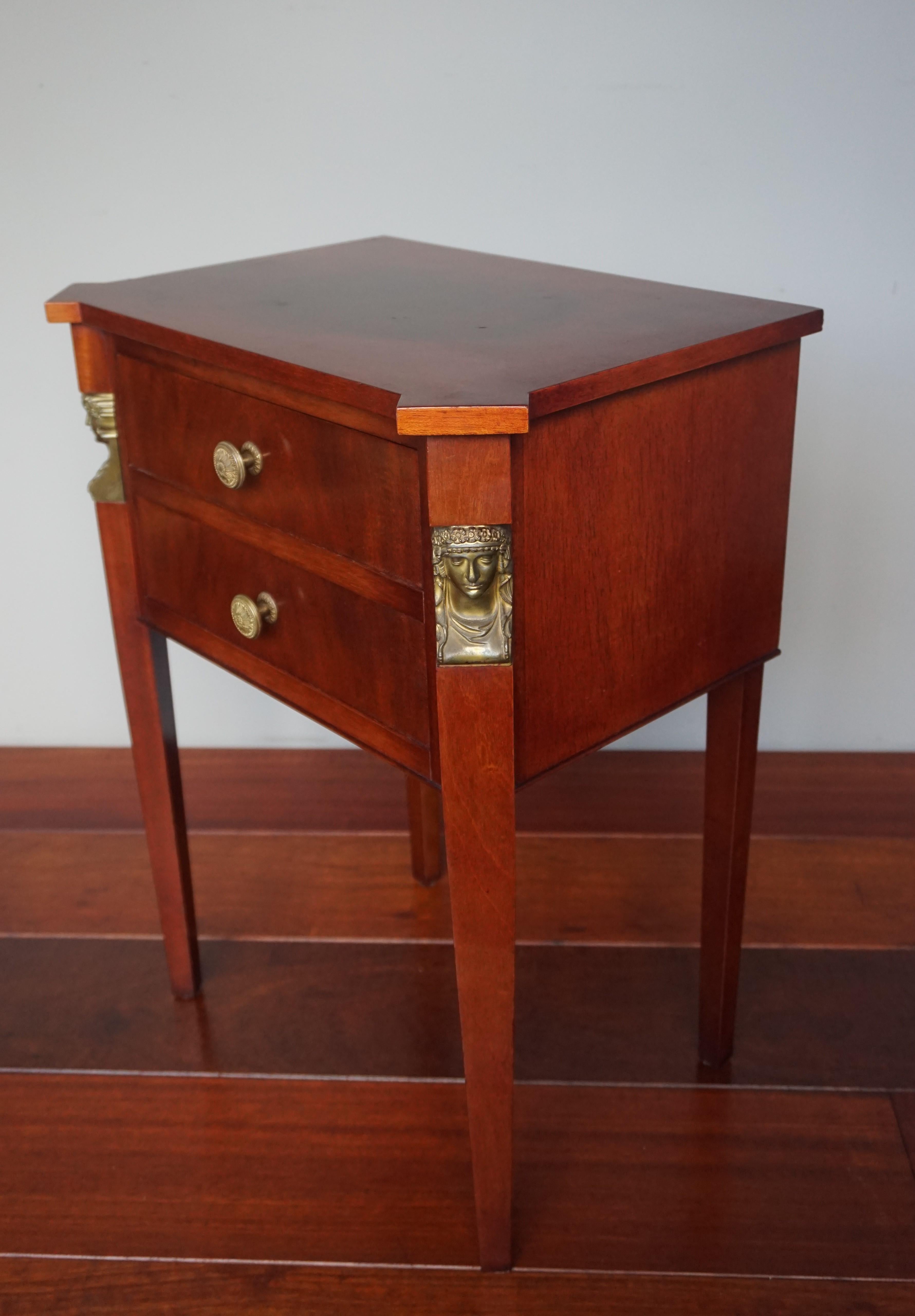 Small Size Empire Revival Patinated End or Side Table w. Drawers & Goddess Masks For Sale 5