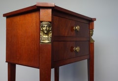 Small Size Empire Revival Patinated End or Side Table w. Drawers & Goddess Masks
