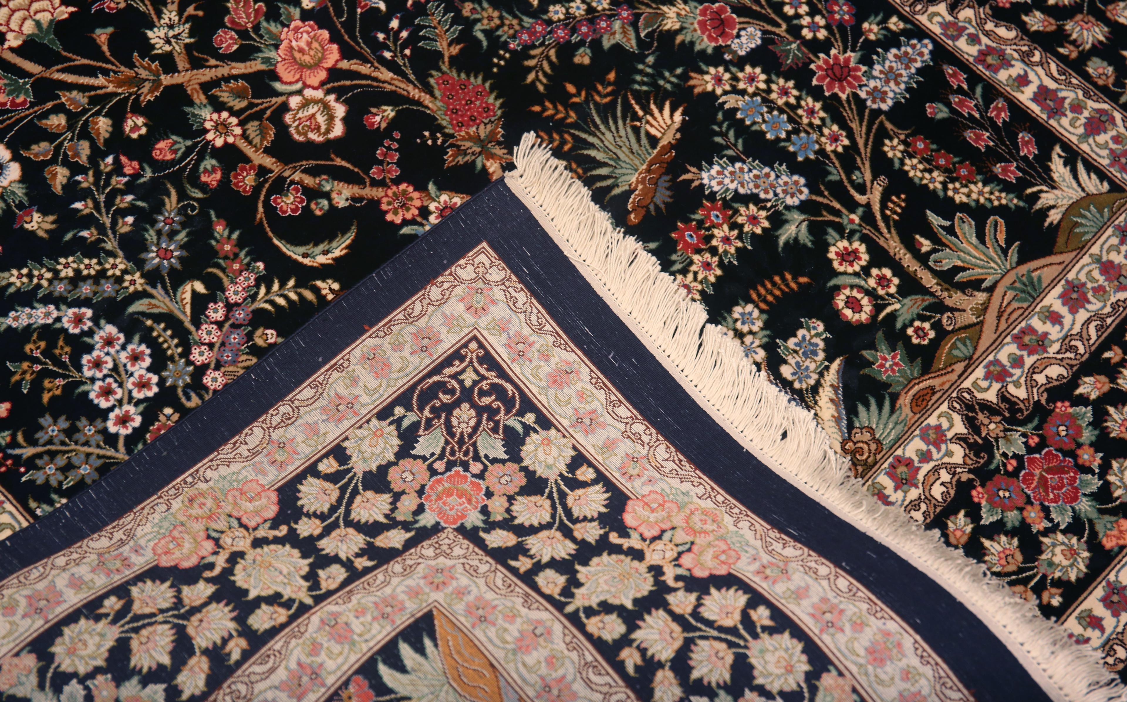 Tabriz Small Size Floral Design Luxurious Vintage Persian Silk Qum Rug 3'4