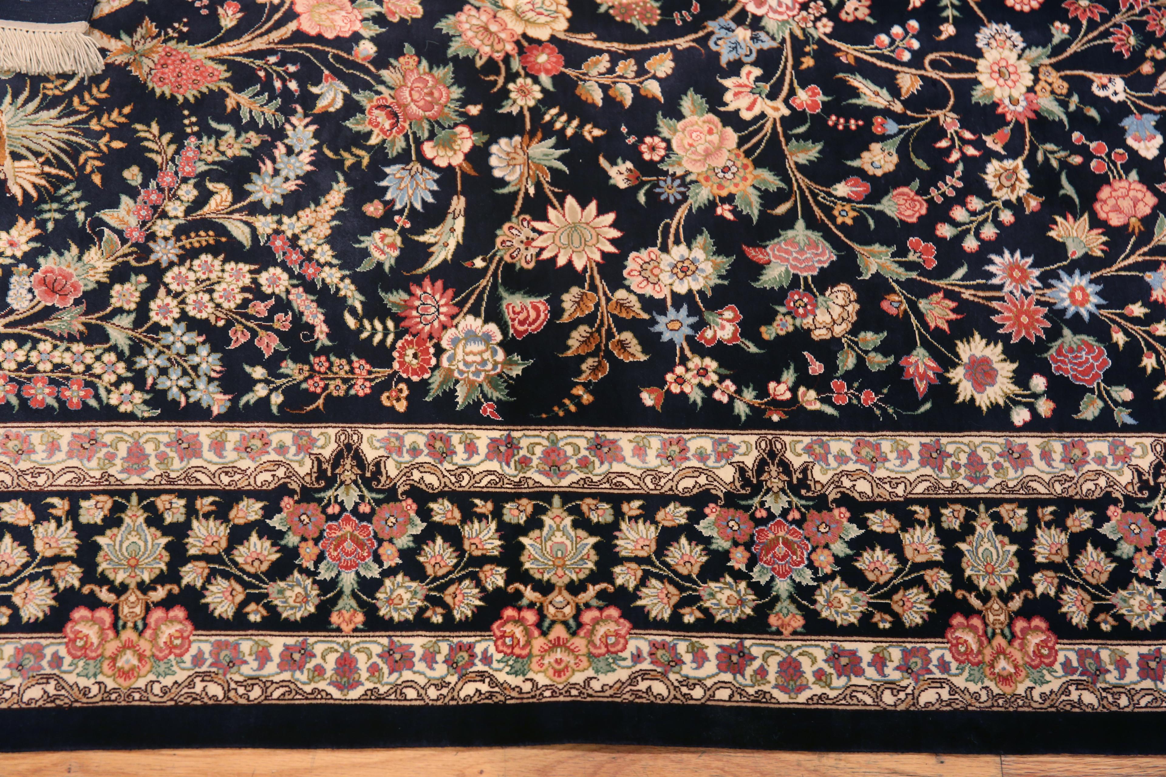 Small Size Floral Design Luxurious Vintage Persian Silk Qum Rug 3'4