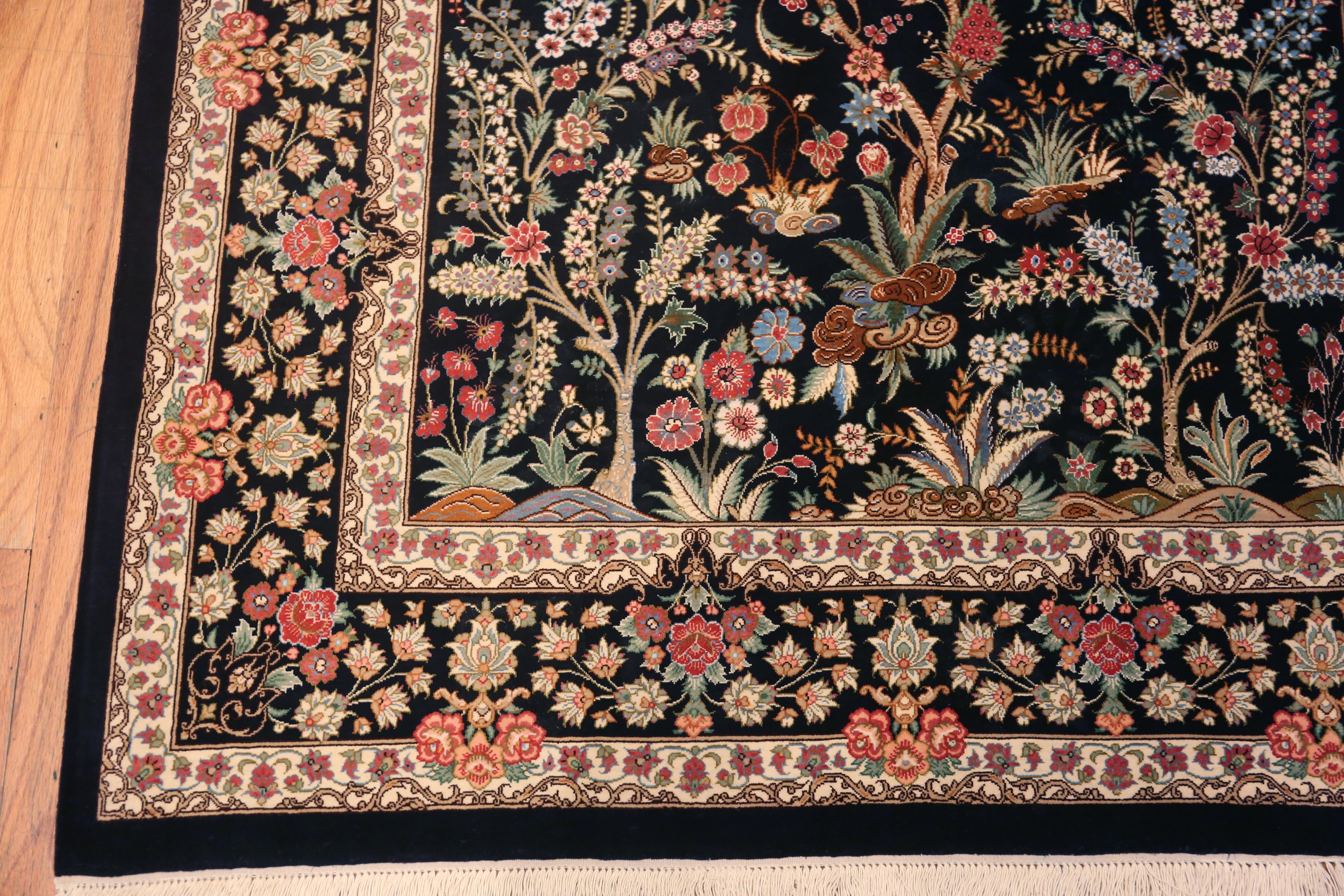 20th Century Small Size Floral Design Luxurious Vintage Persian Silk Qum Rug 3'4