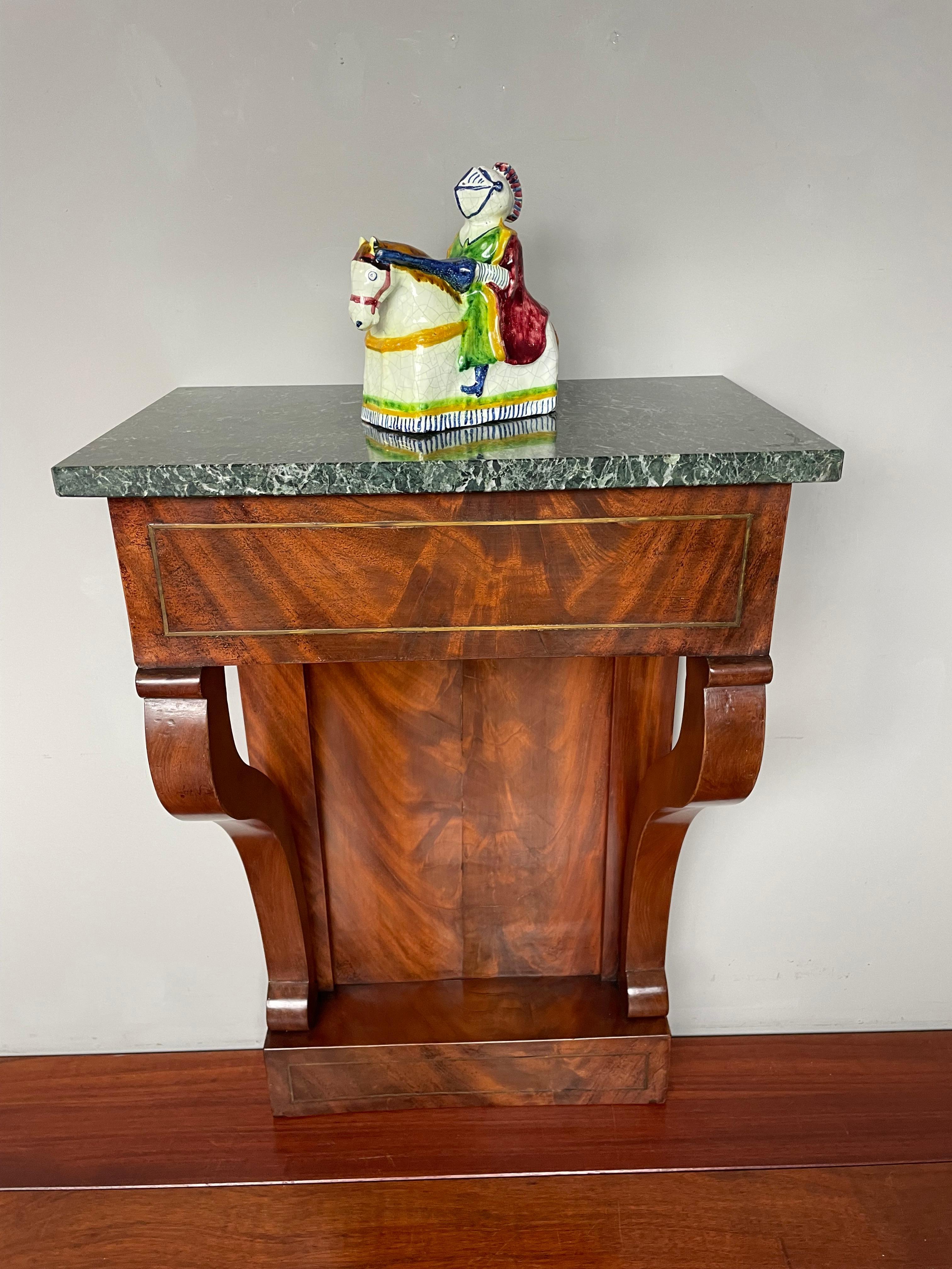 Small Size, Late Empire Wall / Side Table with Perfect Marble Top & Brass Inlay For Sale 4