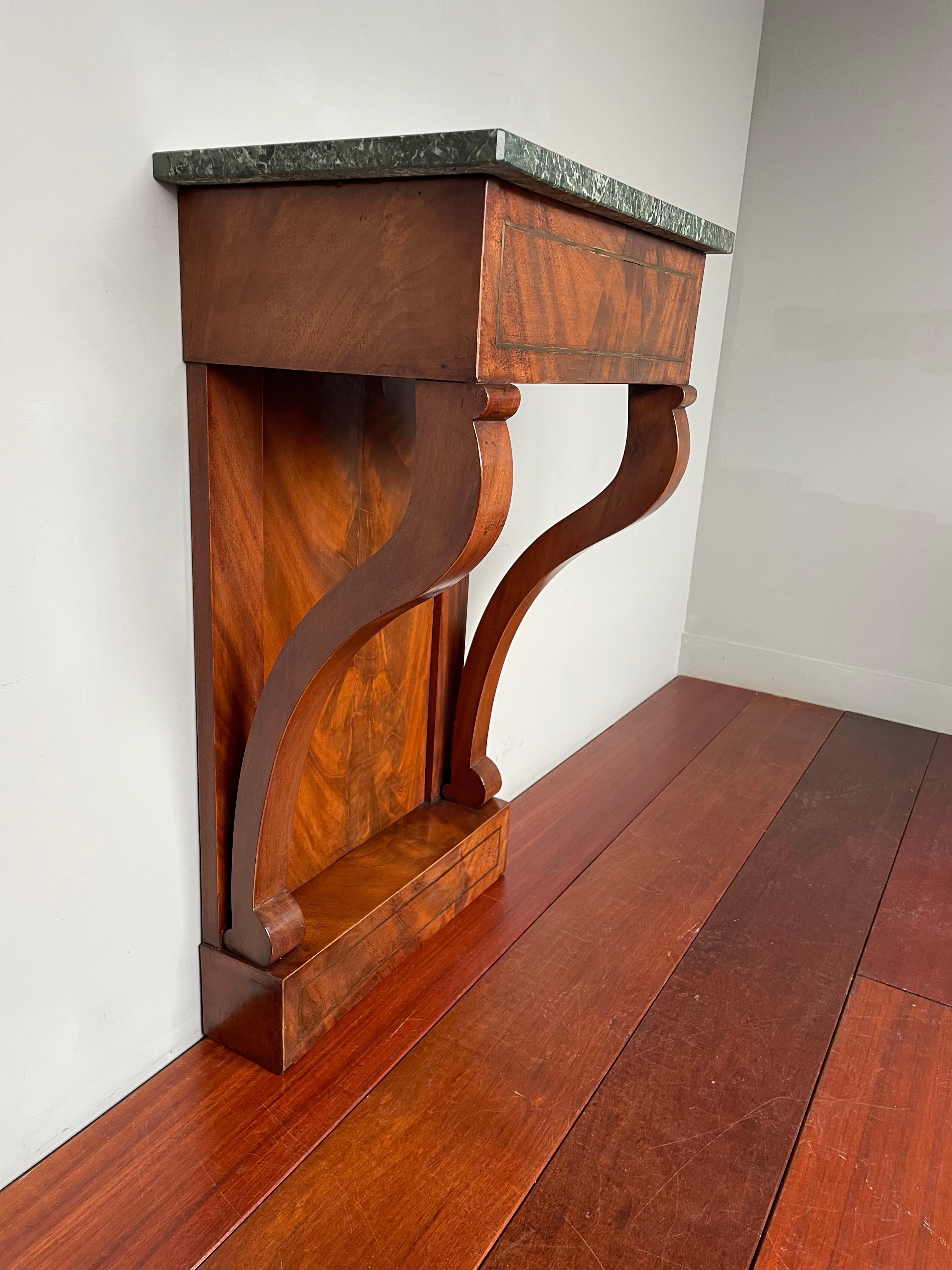 Small Size, Late Empire Wall / Side Table with Perfect Marble Top & Brass Inlay For Sale 5