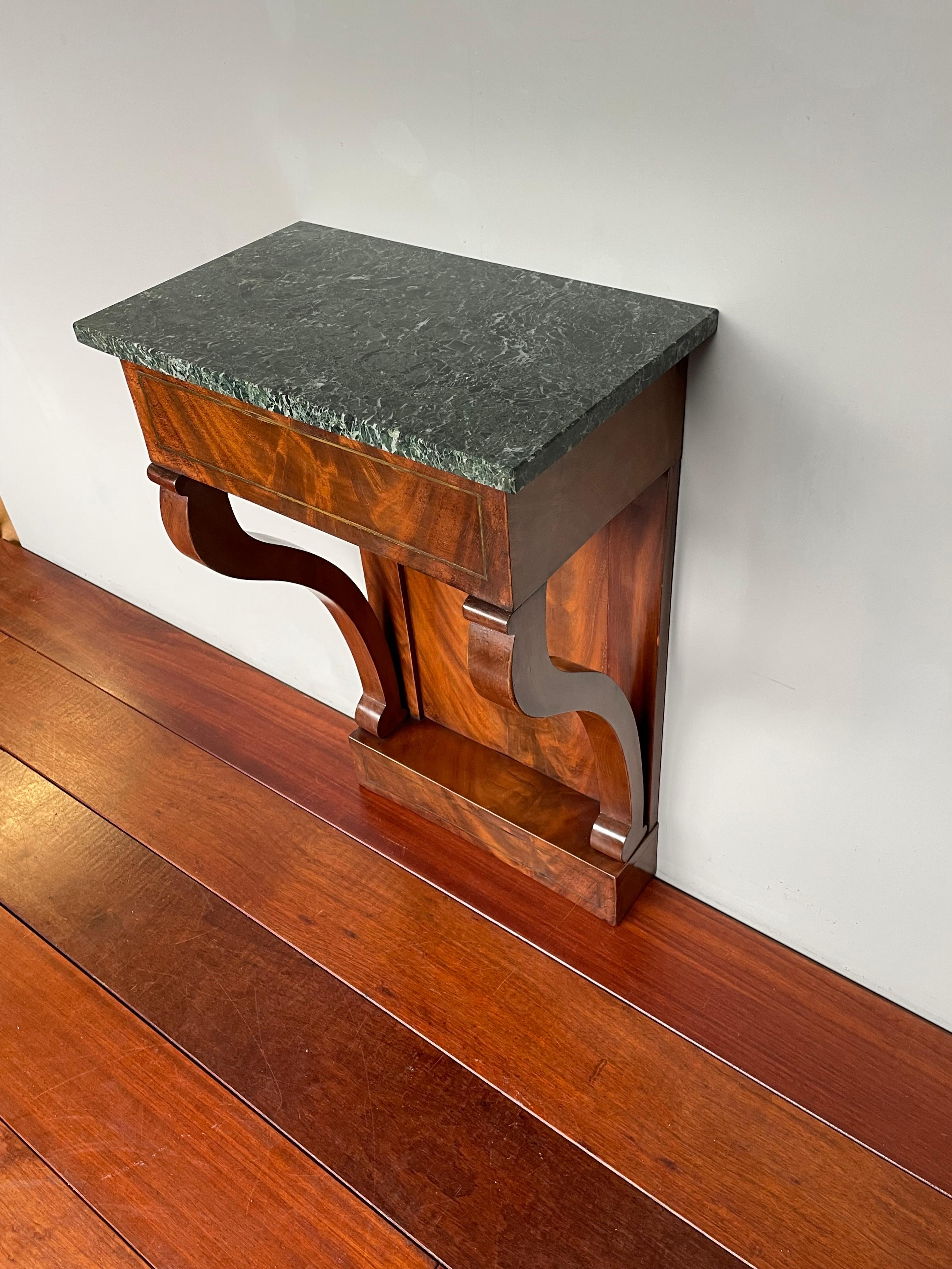 Small Size, Late Empire Wall / Side Table with Perfect Marble Top & Brass Inlay For Sale 10