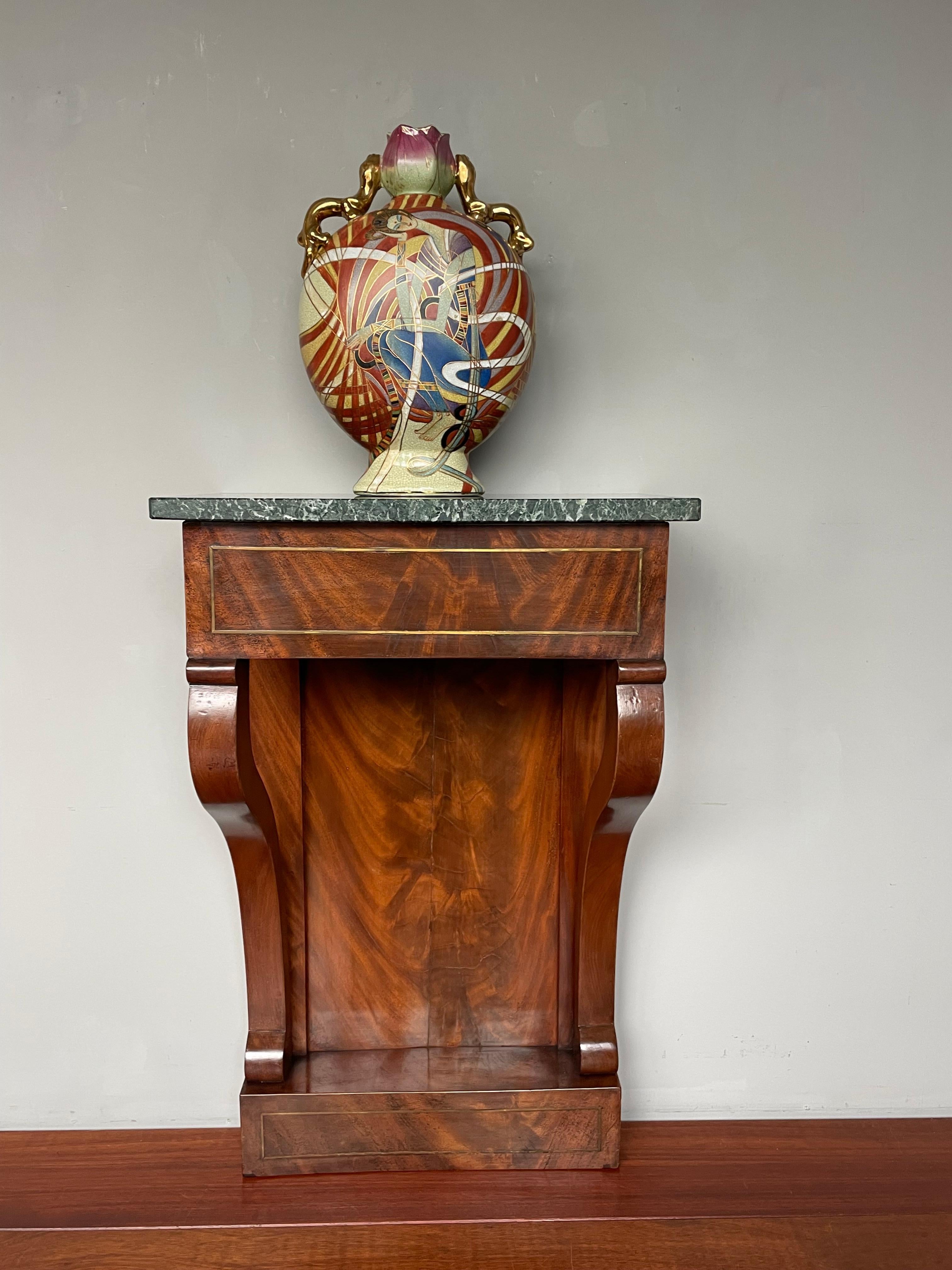 Small Size, Late Empire Wall / Side Table with Perfect Marble Top & Brass Inlay In Good Condition For Sale In Lisse, NL