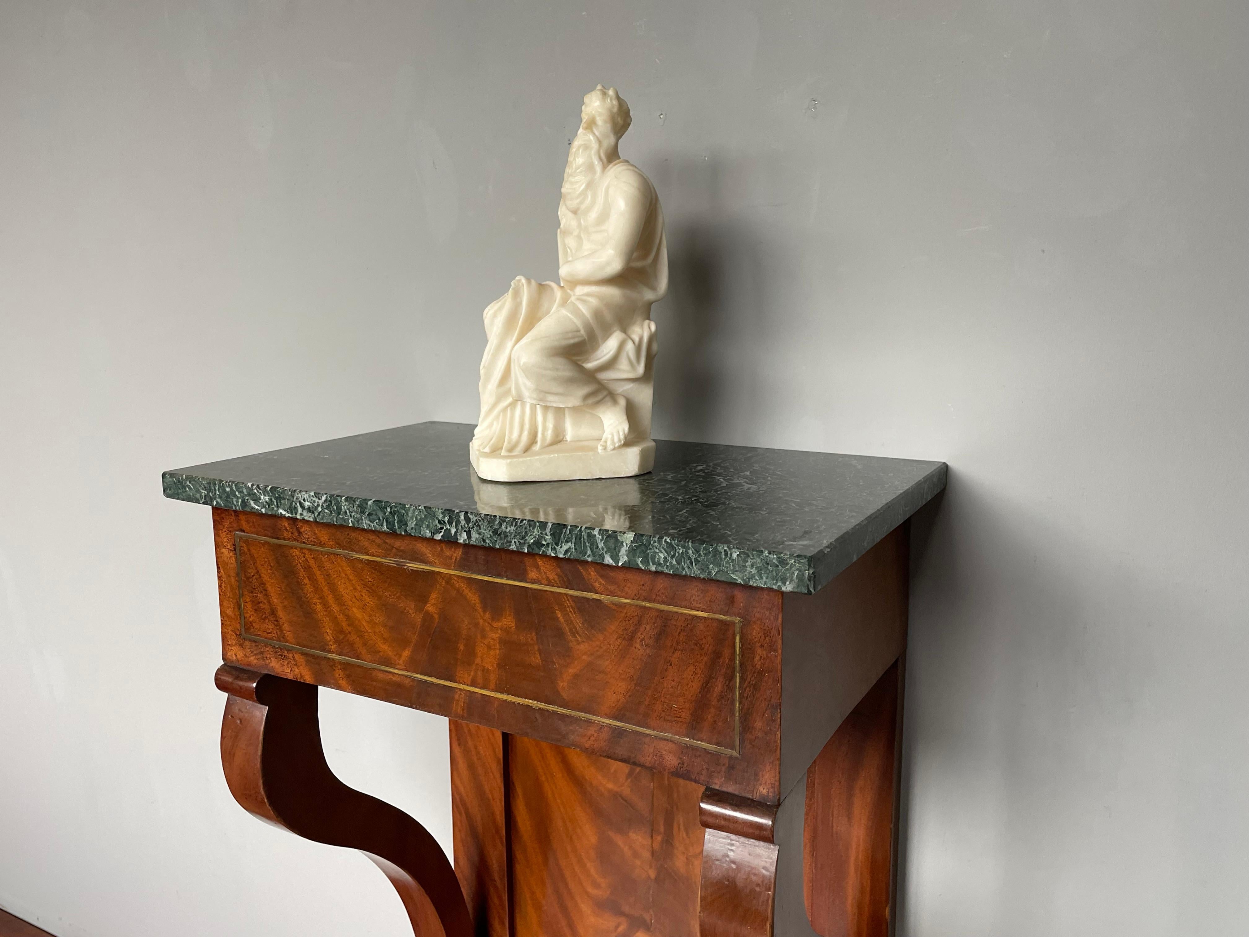 19th Century Small Size, Late Empire Wall / Side Table with Perfect Marble Top & Brass Inlay For Sale