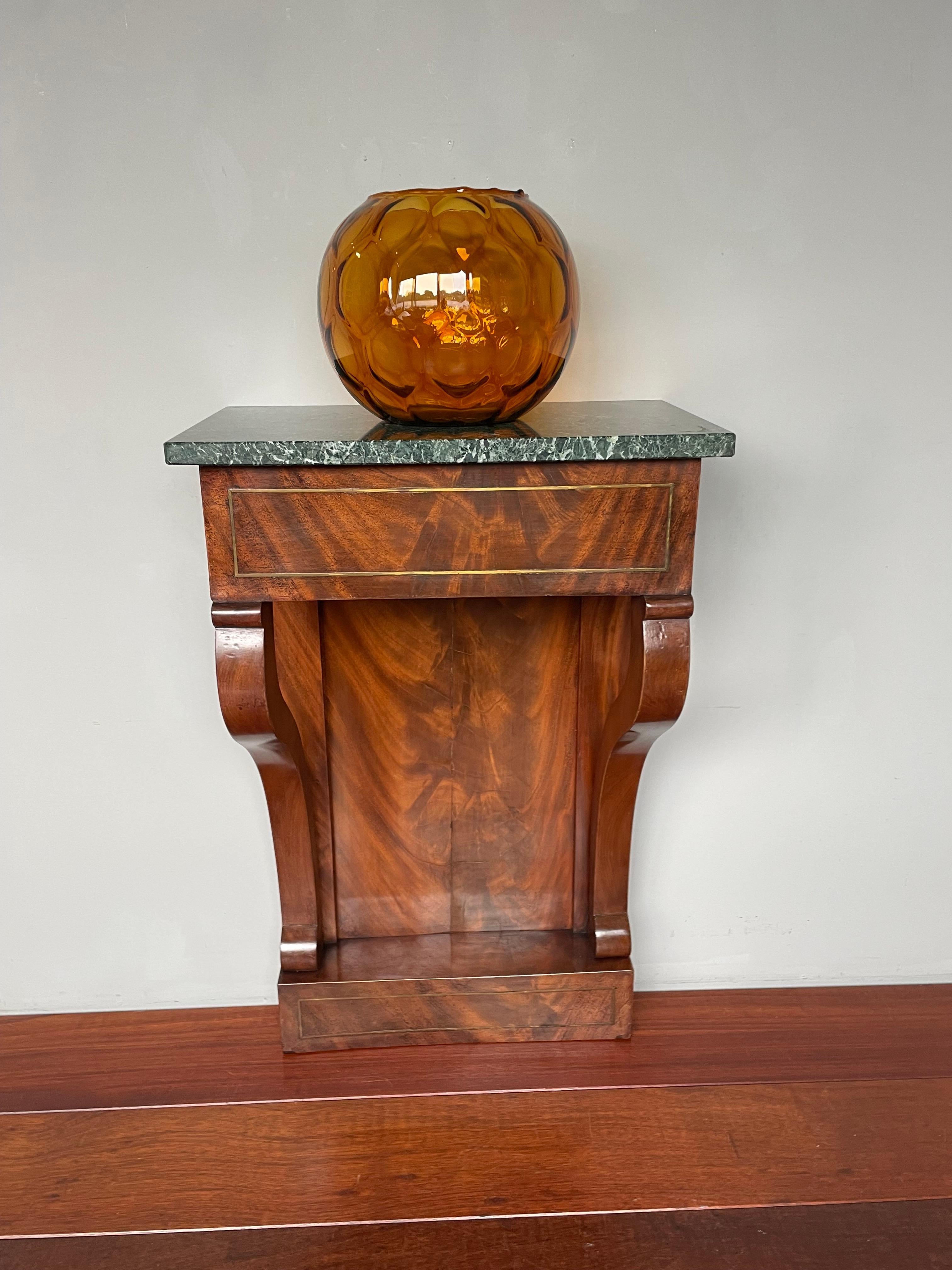 Small Size, Late Empire Wall / Side Table with Perfect Marble Top & Brass Inlay For Sale 1