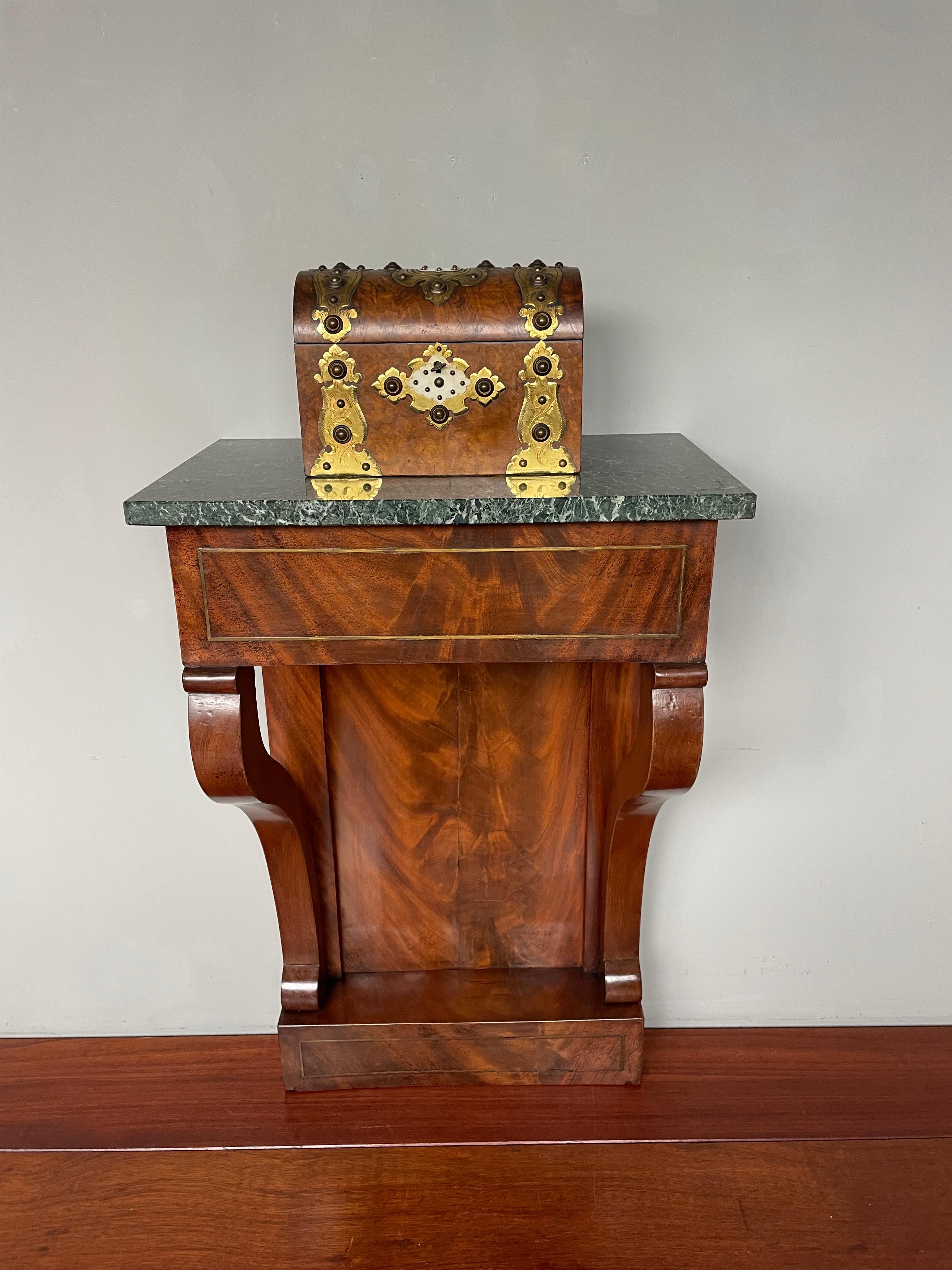 Small Size, Late Empire Wall / Side Table with Perfect Marble Top & Brass Inlay For Sale 2