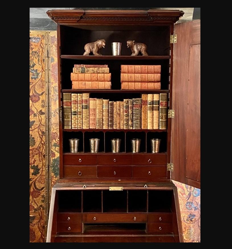 18th Century and Earlier Small Size Mid-18th Century Mahogany Bureau Bookcase or Cabinet For Sale