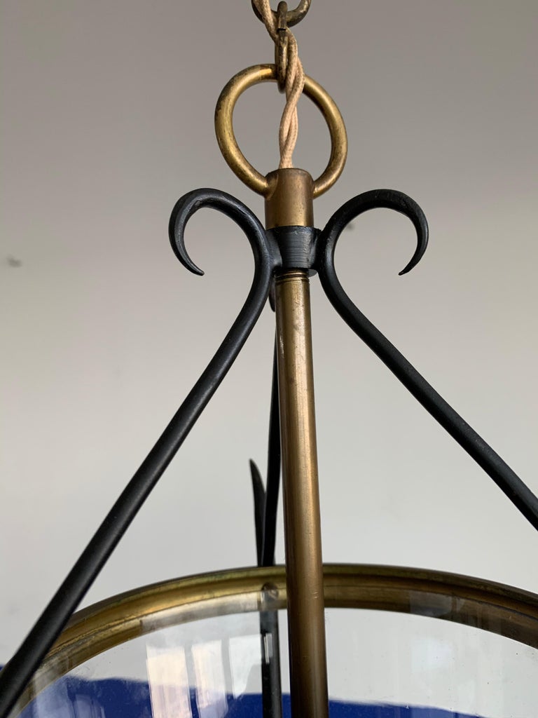 Small Size Mid-Century Modern Italian Glass & Brass Circular Shape Pendant Light For Sale 5