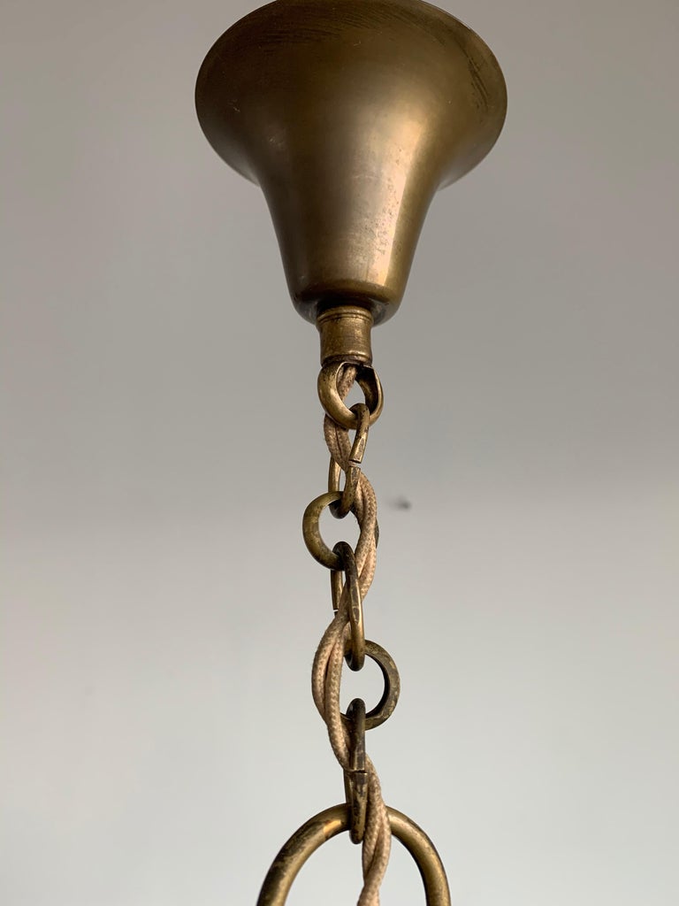 Small Size Mid-Century Modern Italian Glass & Brass Circular Shape Pendant Light For Sale 6