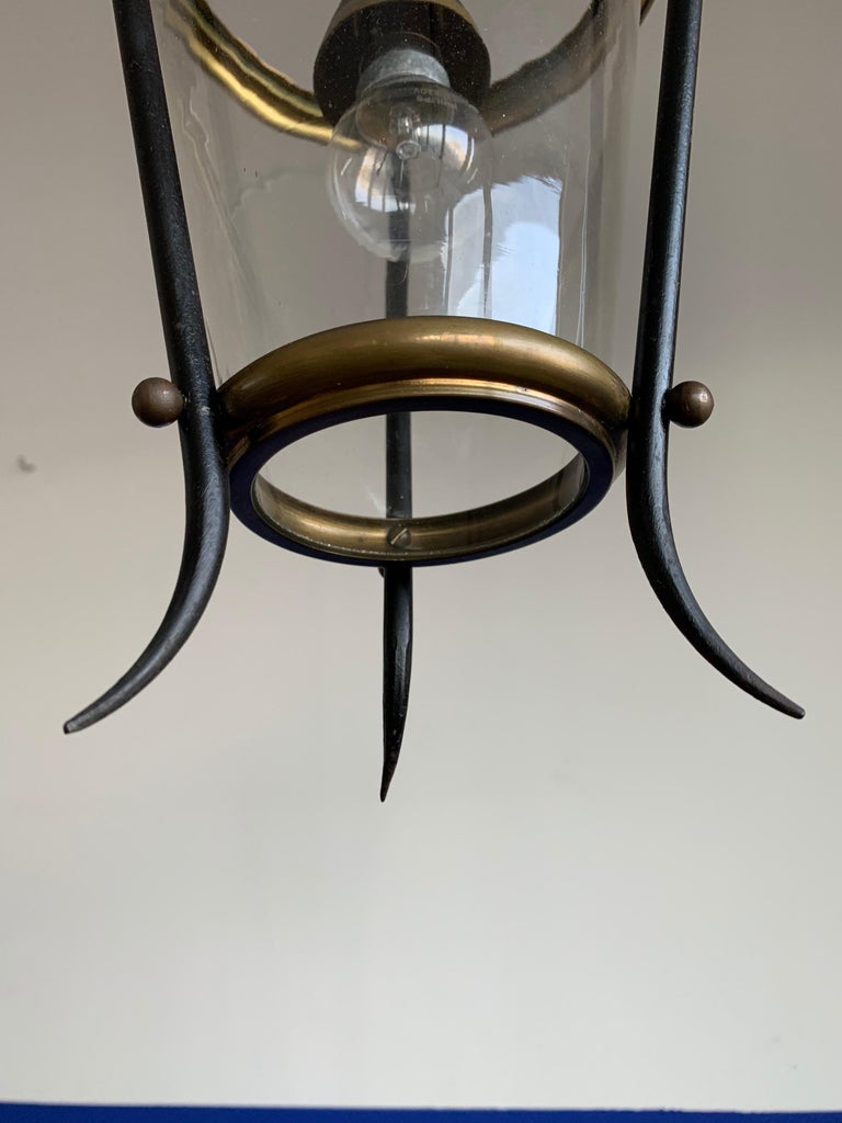 Small Size Mid-Century Modern Italian Glass & Brass Circular Shape Pendant Light For Sale 7