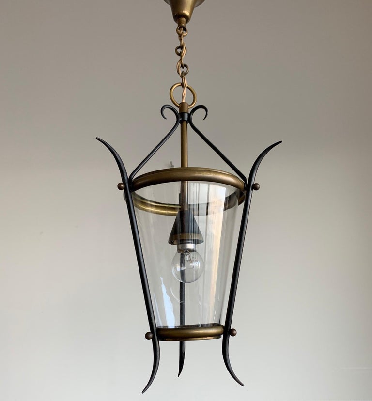 Small Size Mid-Century Modern Italian Glass & Brass Circular Shape Pendant Light For Sale 8