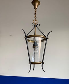 Small Size Mid-Century Modern Italian Glass & Brass Circular Shape Pendant Light