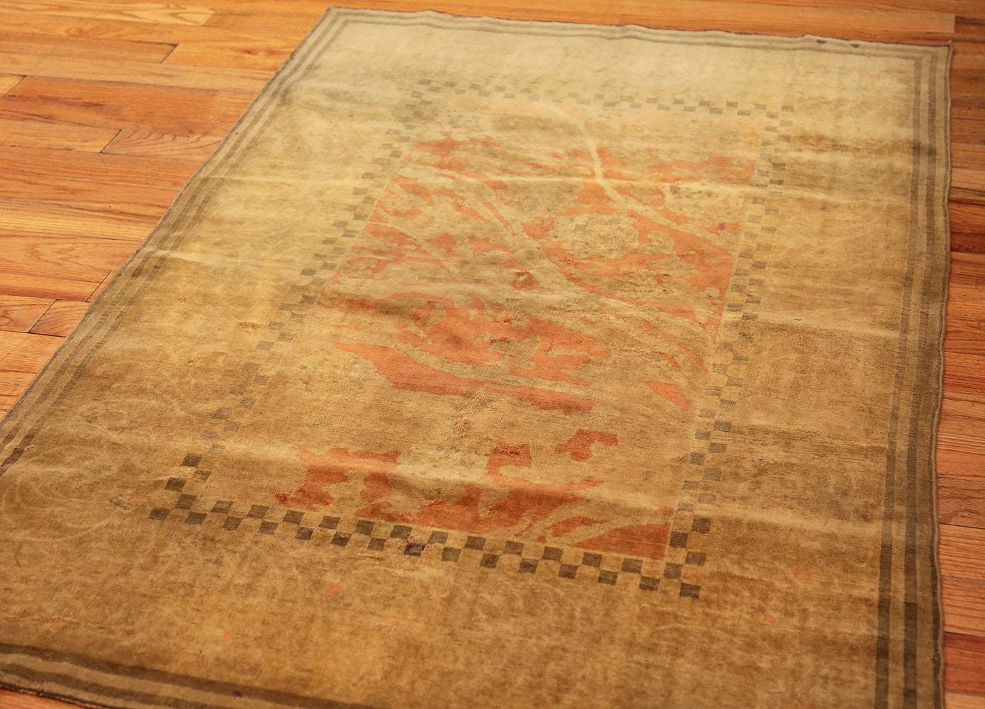 20th Century Small Size Neutral Floral Design Antique Turkish Sivas Area Rug 3'9