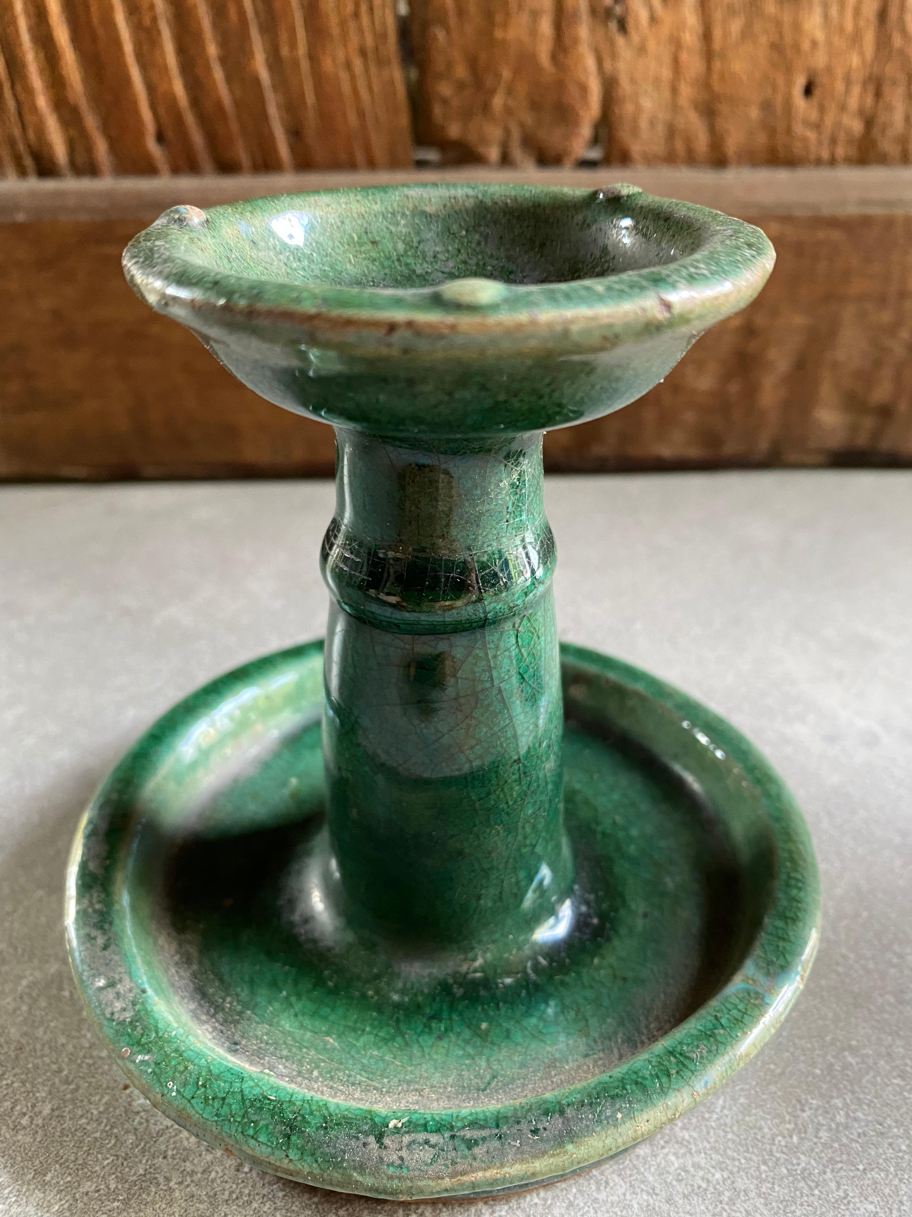 Other Chinese Ceramic Shiwan Oil Lamp Green Glaze Small Set