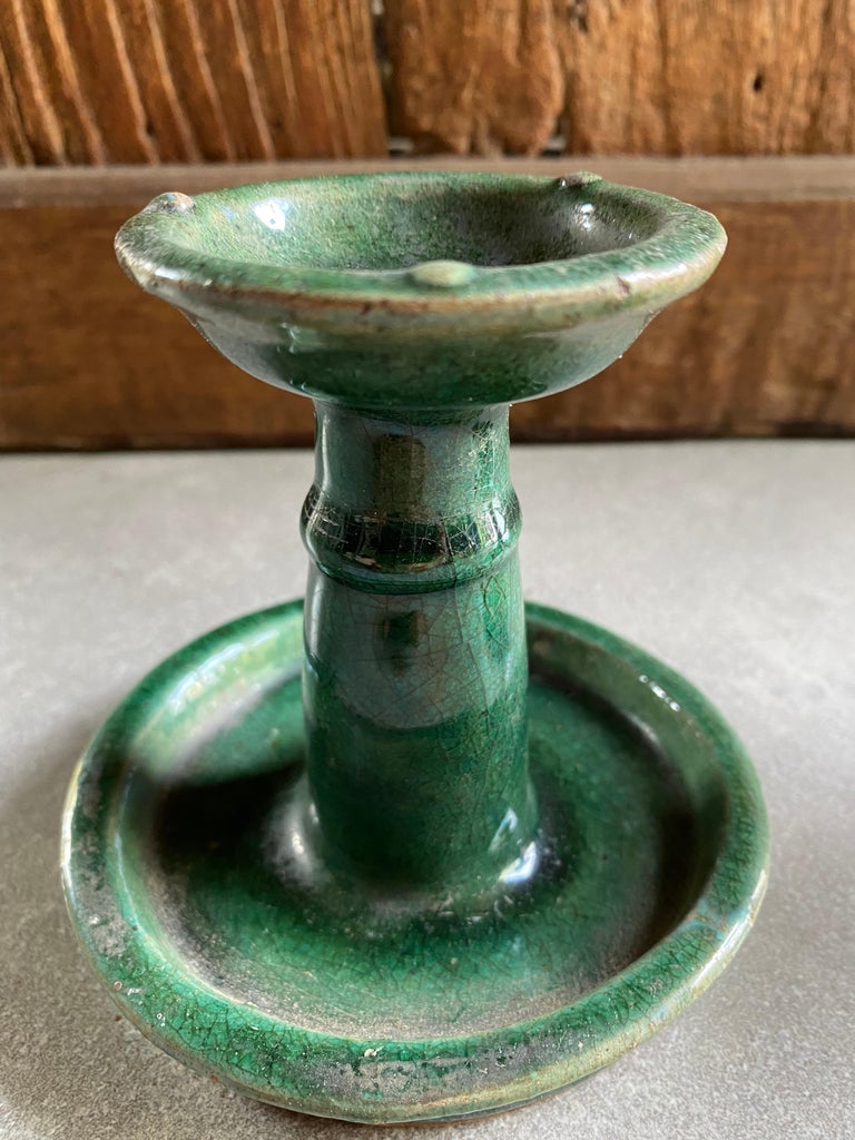 Chinese Ceramic Shiwan Oil Lamp Green Glaze Small Set For Sale at 1stDibs