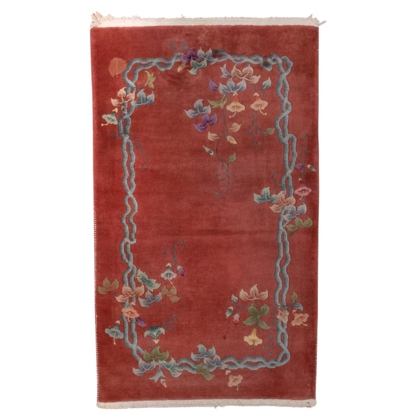 Small Size Tianjin Rug with Terra Cotta Field  For Sale